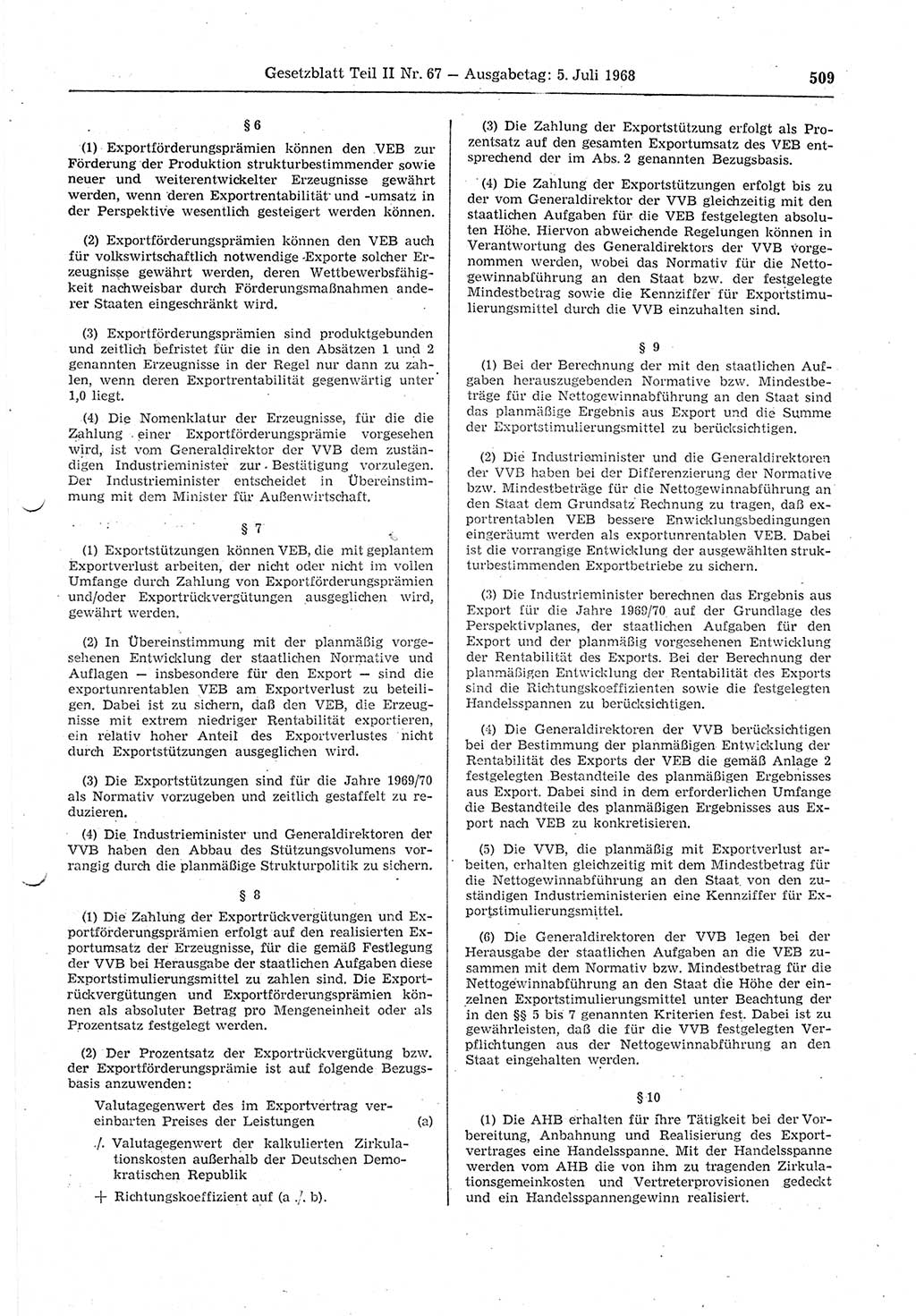 Gesetzblatt (GBl.) der Deutschen Demokratischen Republik (DDR) Teil ⅠⅠ 1968, Seite 509 (GBl. DDR ⅠⅠ 1968, S. 509)