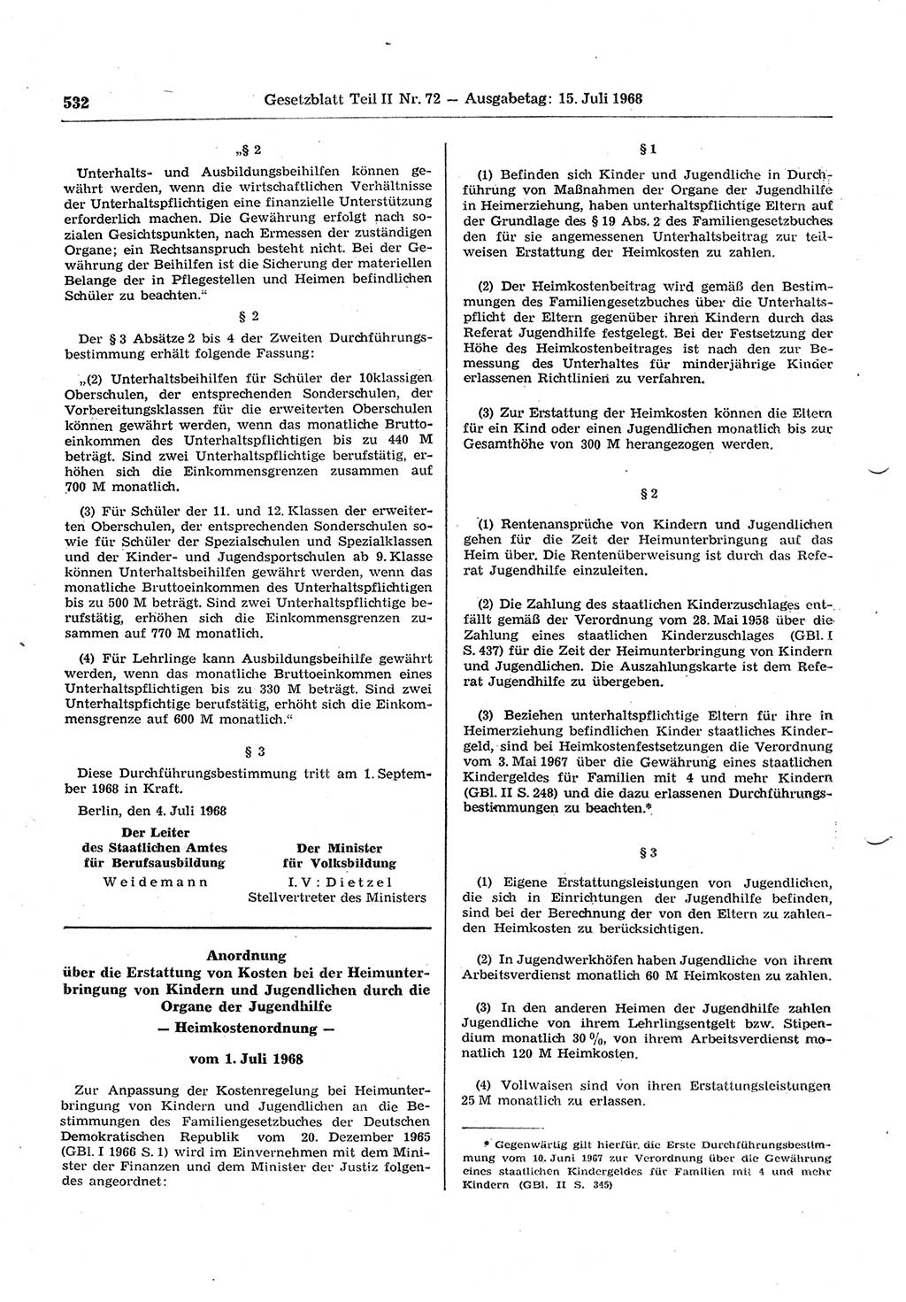 Gesetzblatt (GBl.) der Deutschen Demokratischen Republik (DDR) Teil ⅠⅠ 1968, Seite 532 (GBl. DDR ⅠⅠ 1968, S. 532)