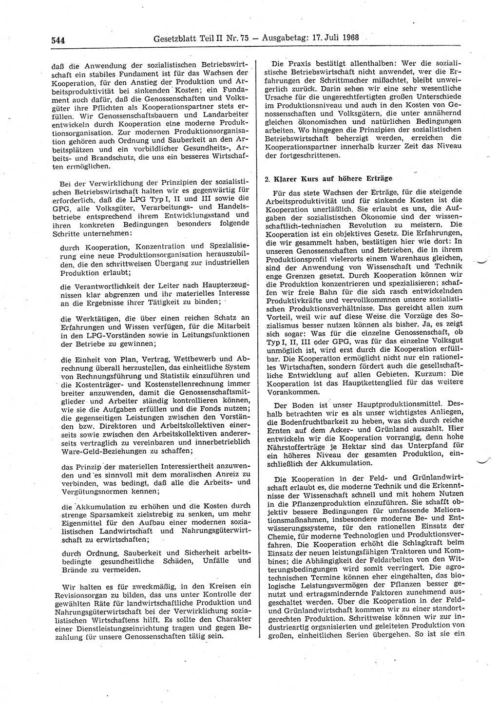 Gesetzblatt (GBl.) der Deutschen Demokratischen Republik (DDR) Teil ⅠⅠ 1968, Seite 544 (GBl. DDR ⅠⅠ 1968, S. 544)