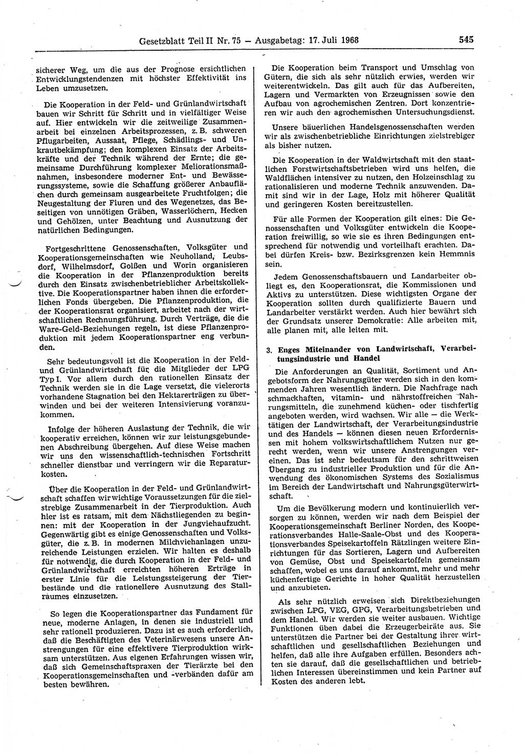 Gesetzblatt (GBl.) der Deutschen Demokratischen Republik (DDR) Teil ⅠⅠ 1968, Seite 545 (GBl. DDR ⅠⅠ 1968, S. 545)