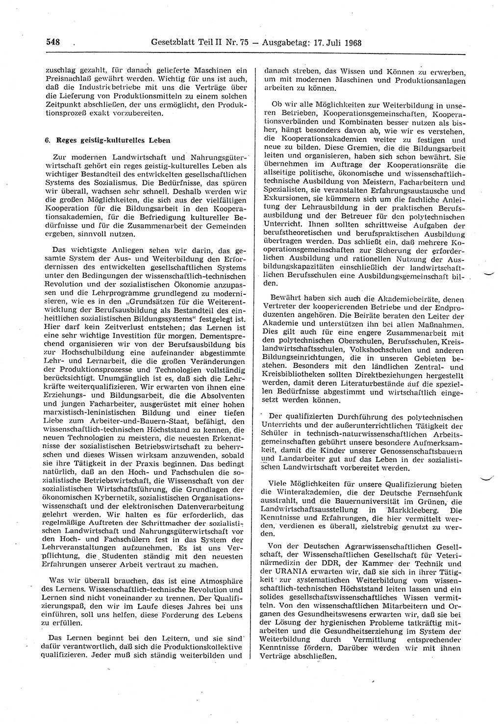 Gesetzblatt (GBl.) der Deutschen Demokratischen Republik (DDR) Teil ⅠⅠ 1968, Seite 548 (GBl. DDR ⅠⅠ 1968, S. 548)
