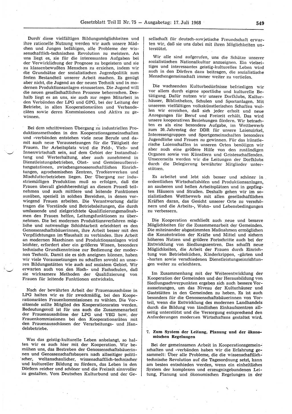 Gesetzblatt (GBl.) der Deutschen Demokratischen Republik (DDR) Teil ⅠⅠ 1968, Seite 549 (GBl. DDR ⅠⅠ 1968, S. 549)