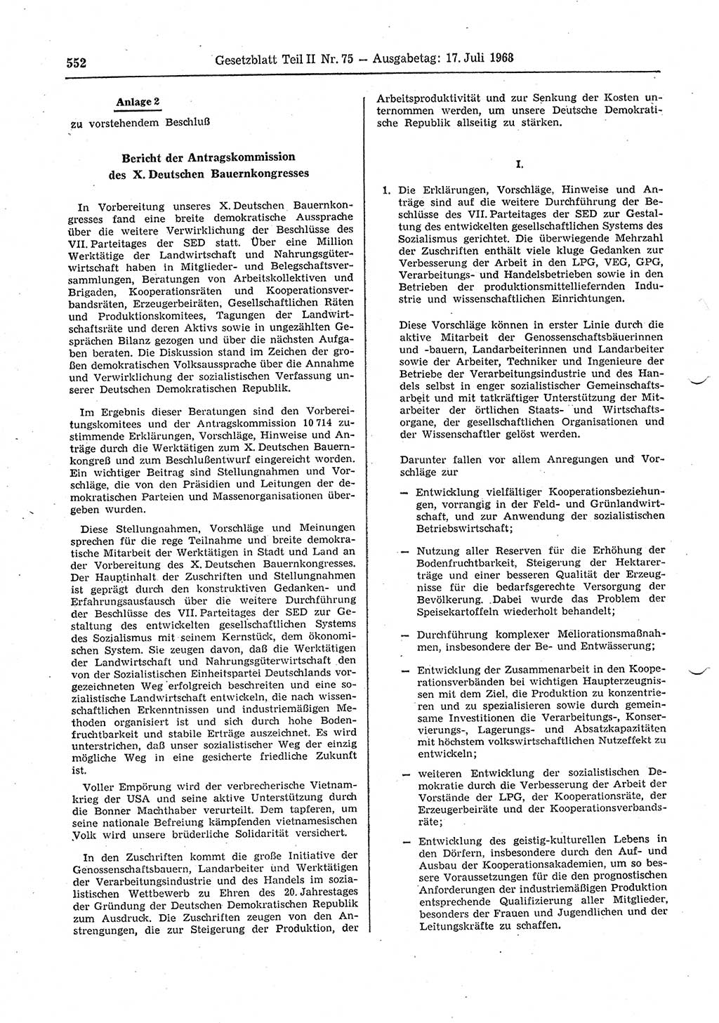 Gesetzblatt (GBl.) der Deutschen Demokratischen Republik (DDR) Teil ⅠⅠ 1968, Seite 552 (GBl. DDR ⅠⅠ 1968, S. 552)