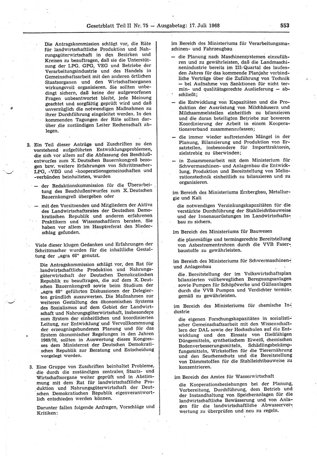 Gesetzblatt (GBl.) der Deutschen Demokratischen Republik (DDR) Teil ⅠⅠ 1968, Seite 553 (GBl. DDR ⅠⅠ 1968, S. 553)
