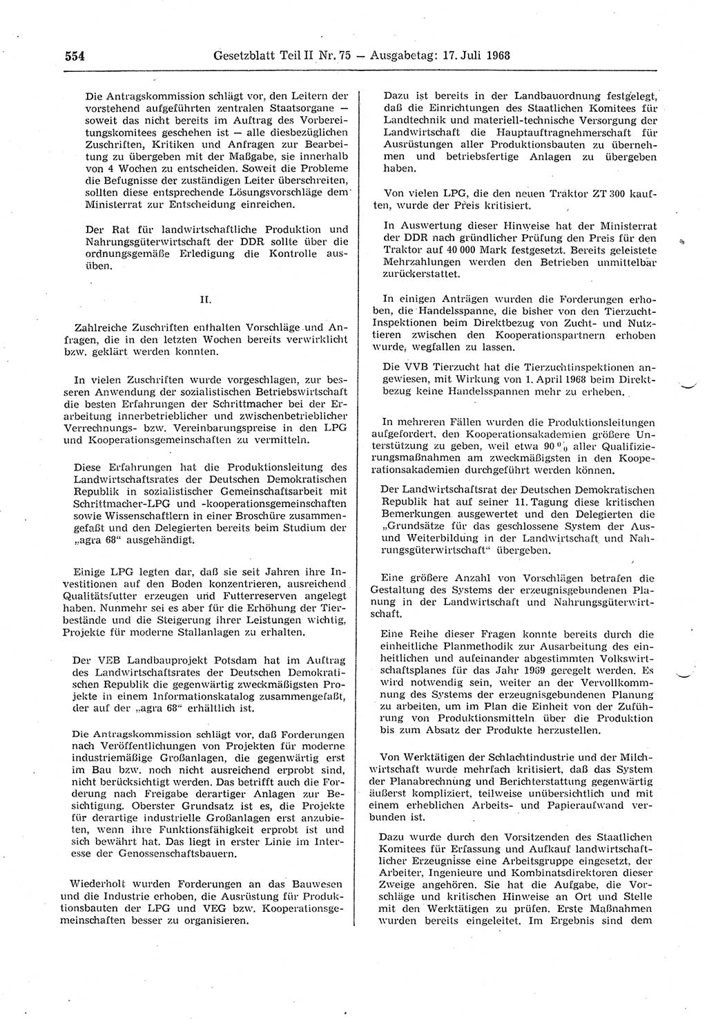 Gesetzblatt (GBl.) der Deutschen Demokratischen Republik (DDR) Teil ⅠⅠ 1968, Seite 554 (GBl. DDR ⅠⅠ 1968, S. 554)