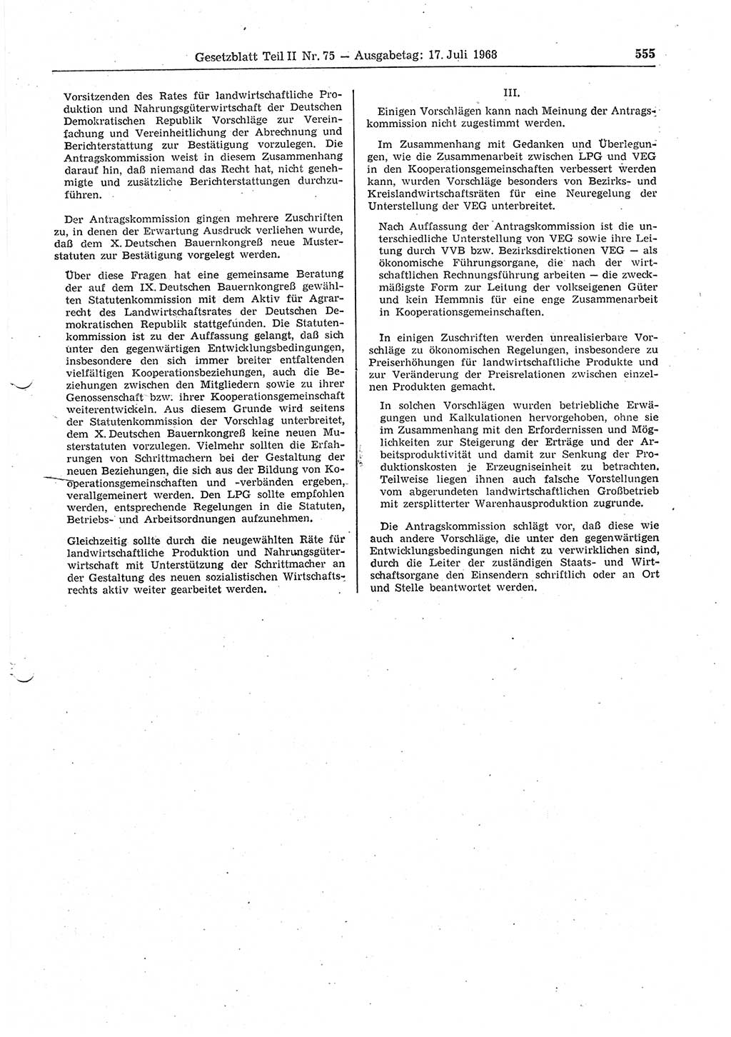 Gesetzblatt (GBl.) der Deutschen Demokratischen Republik (DDR) Teil ⅠⅠ 1968, Seite 555 (GBl. DDR ⅠⅠ 1968, S. 555)
