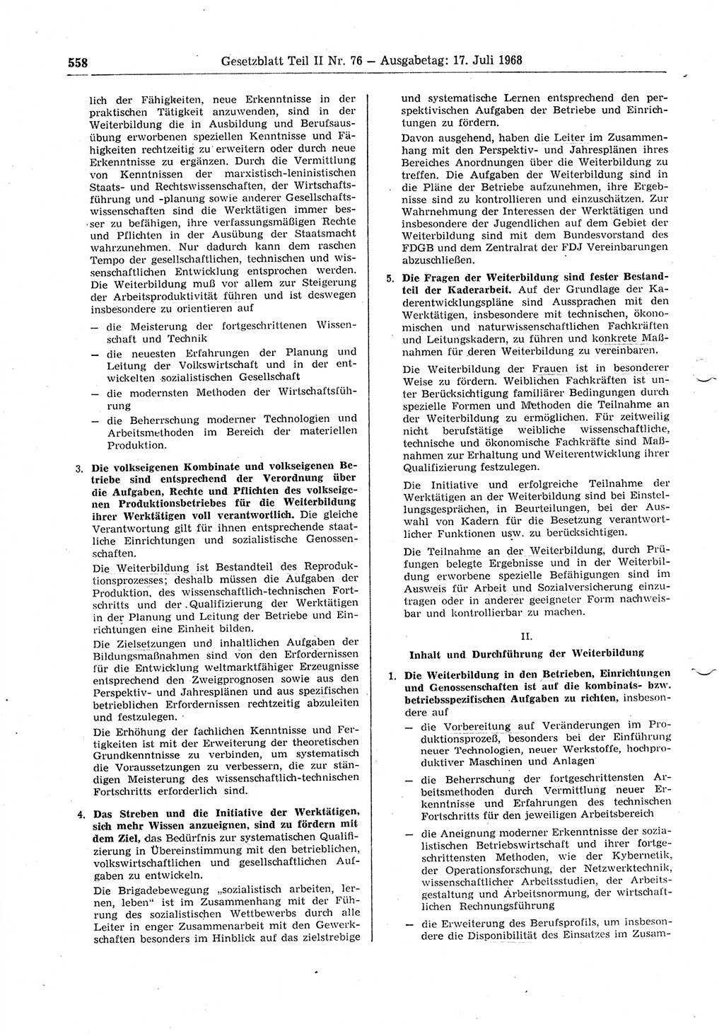 Gesetzblatt (GBl.) der Deutschen Demokratischen Republik (DDR) Teil ⅠⅠ 1968, Seite 558 (GBl. DDR ⅠⅠ 1968, S. 558)