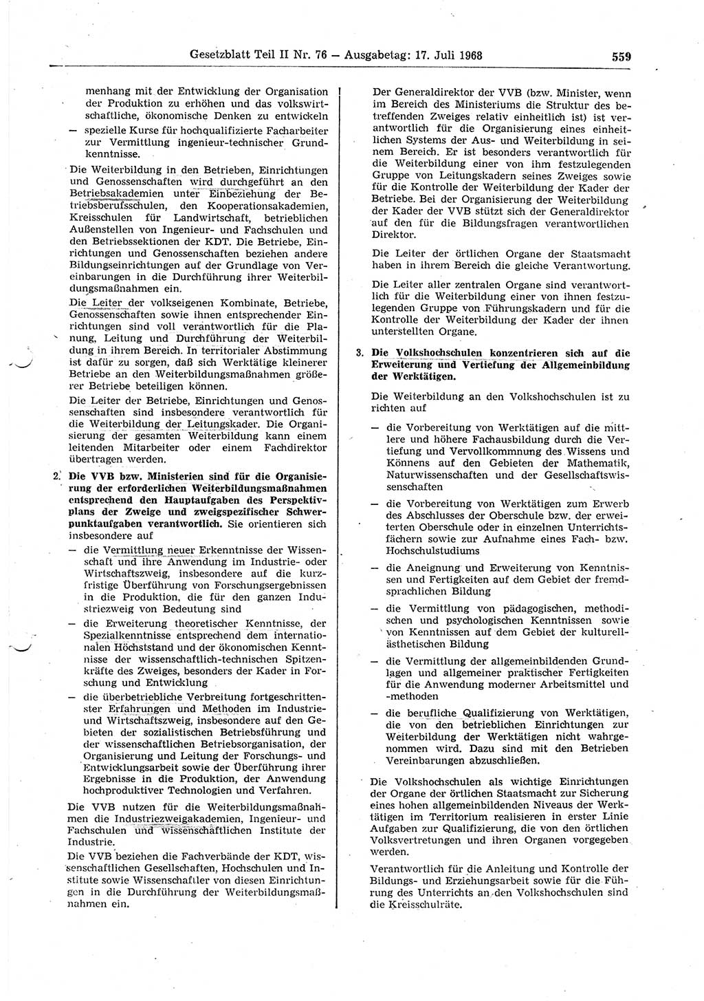 Gesetzblatt (GBl.) der Deutschen Demokratischen Republik (DDR) Teil ⅠⅠ 1968, Seite 559 (GBl. DDR ⅠⅠ 1968, S. 559)