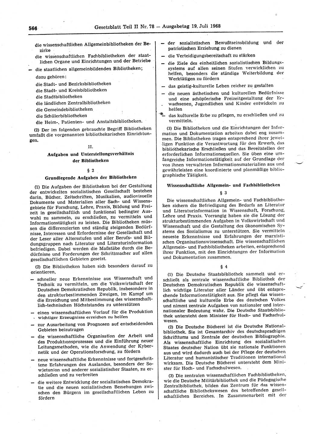 Gesetzblatt (GBl.) der Deutschen Demokratischen Republik (DDR) Teil ⅠⅠ 1968, Seite 566 (GBl. DDR ⅠⅠ 1968, S. 566)