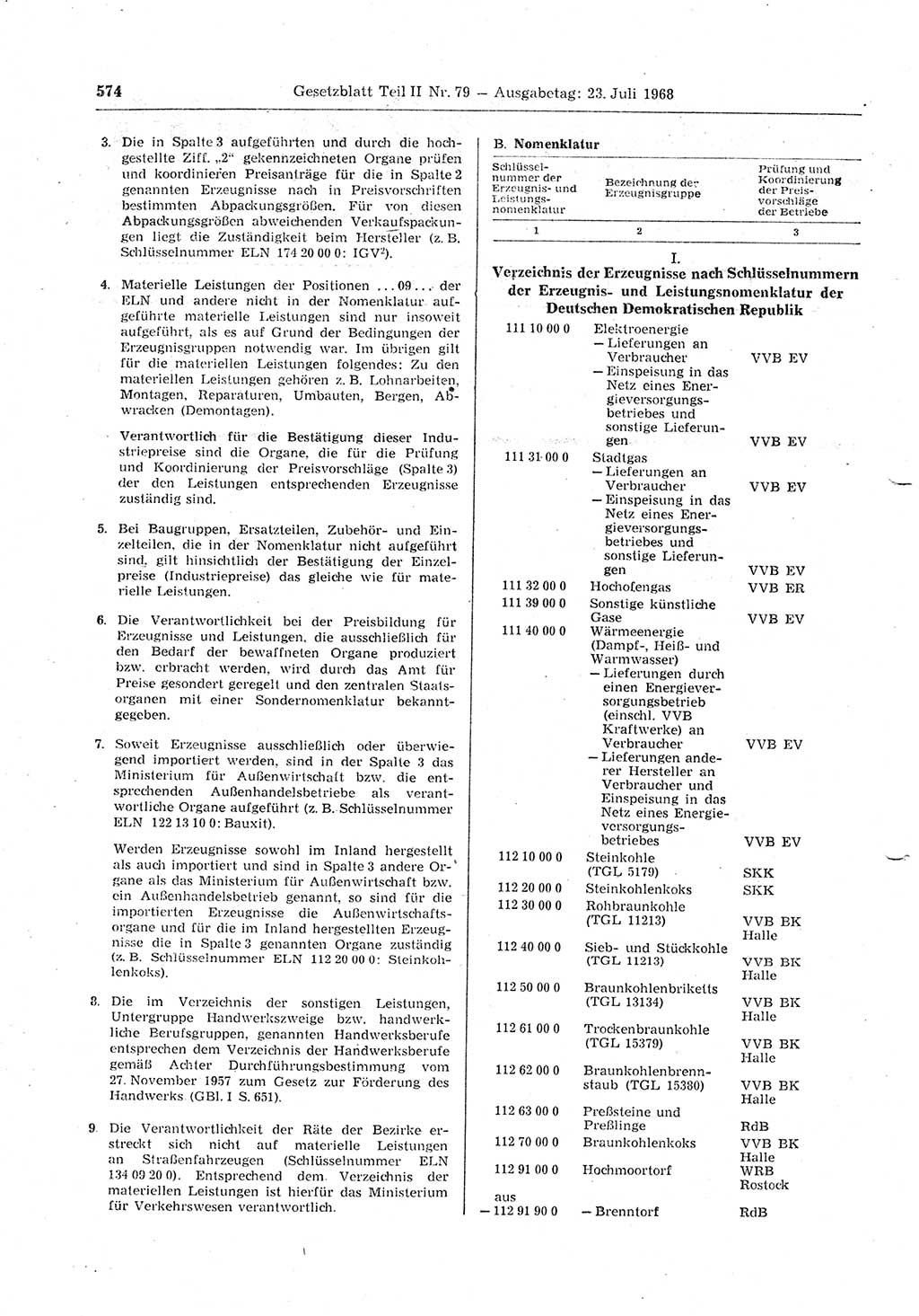 Gesetzblatt (GBl.) der Deutschen Demokratischen Republik (DDR) Teil ⅠⅠ 1968, Seite 574 (GBl. DDR ⅠⅠ 1968, S. 574)