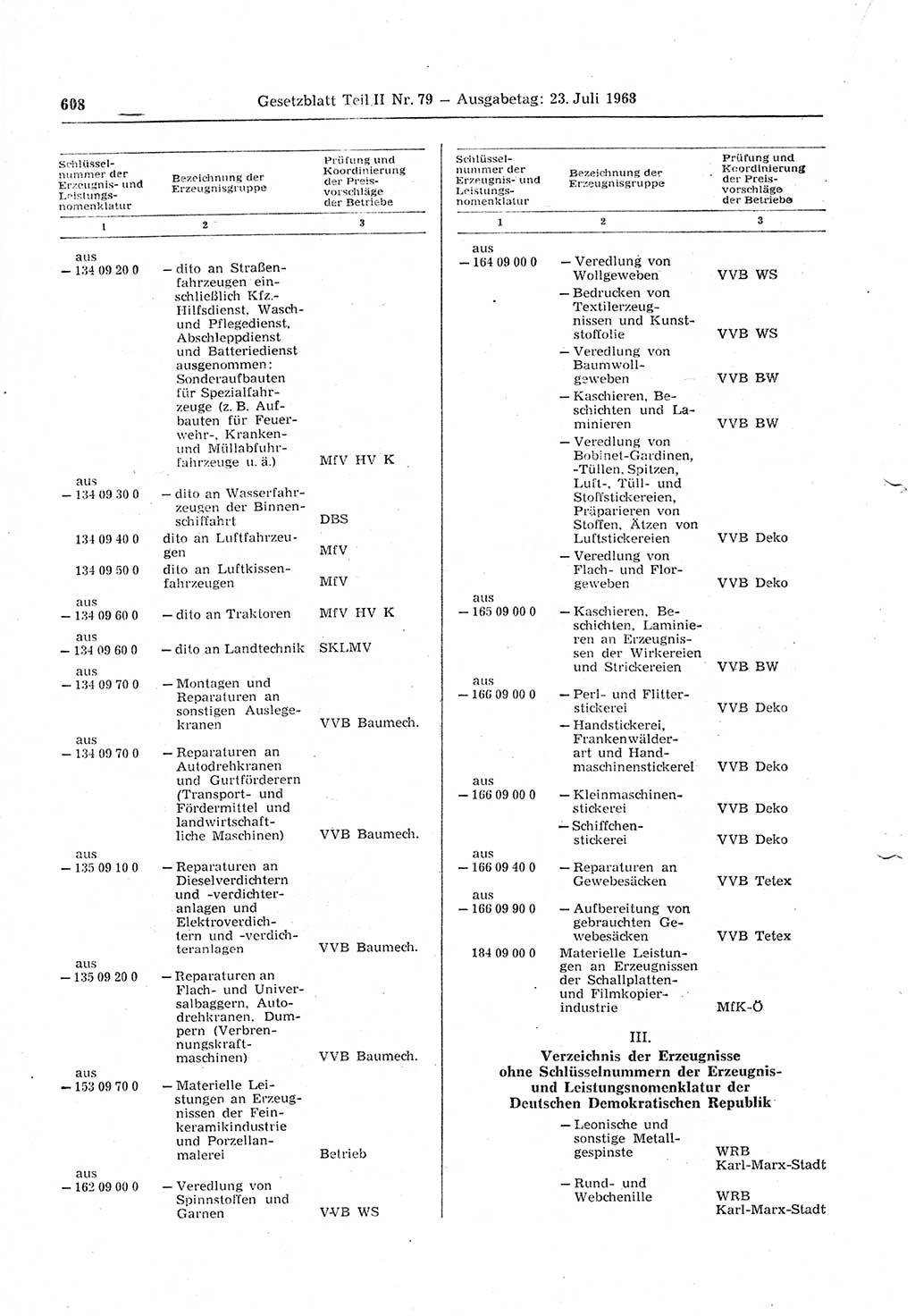 Gesetzblatt (GBl.) der Deutschen Demokratischen Republik (DDR) Teil ⅠⅠ 1968, Seite 608 (GBl. DDR ⅠⅠ 1968, S. 608)