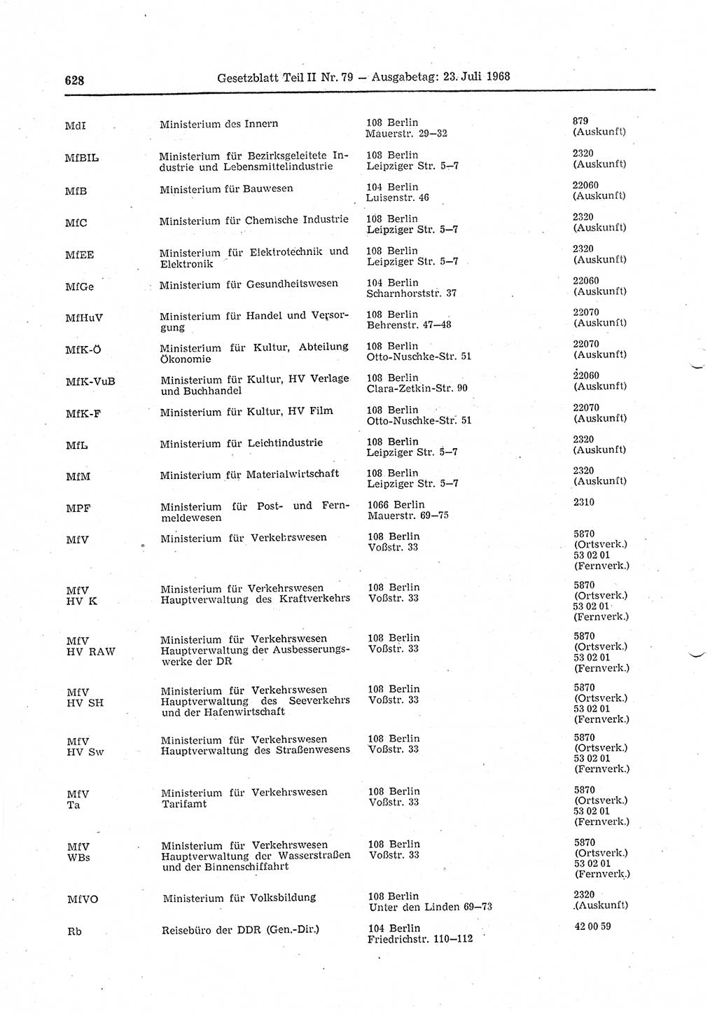 Gesetzblatt (GBl.) der Deutschen Demokratischen Republik (DDR) Teil ⅠⅠ 1968, Seite 628 (GBl. DDR ⅠⅠ 1968, S. 628)