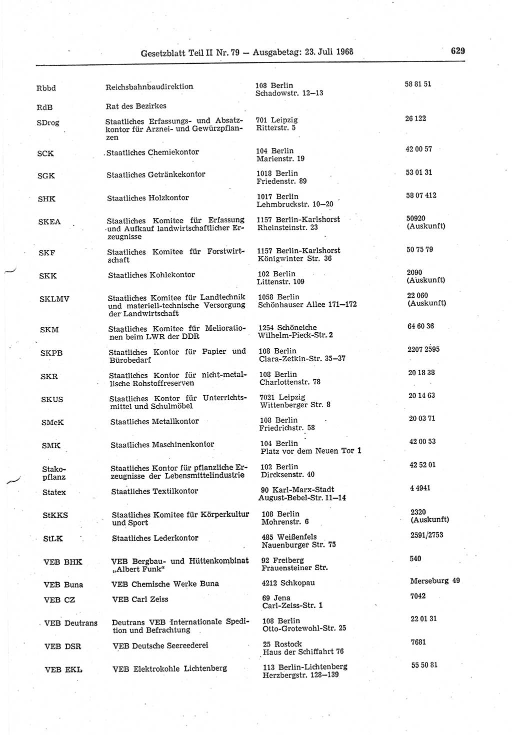 Gesetzblatt (GBl.) der Deutschen Demokratischen Republik (DDR) Teil ⅠⅠ 1968, Seite 629 (GBl. DDR ⅠⅠ 1968, S. 629)