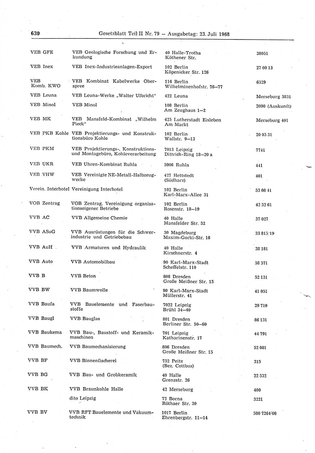 Gesetzblatt (GBl.) der Deutschen Demokratischen Republik (DDR) Teil ⅠⅠ 1968, Seite 630 (GBl. DDR ⅠⅠ 1968, S. 630)