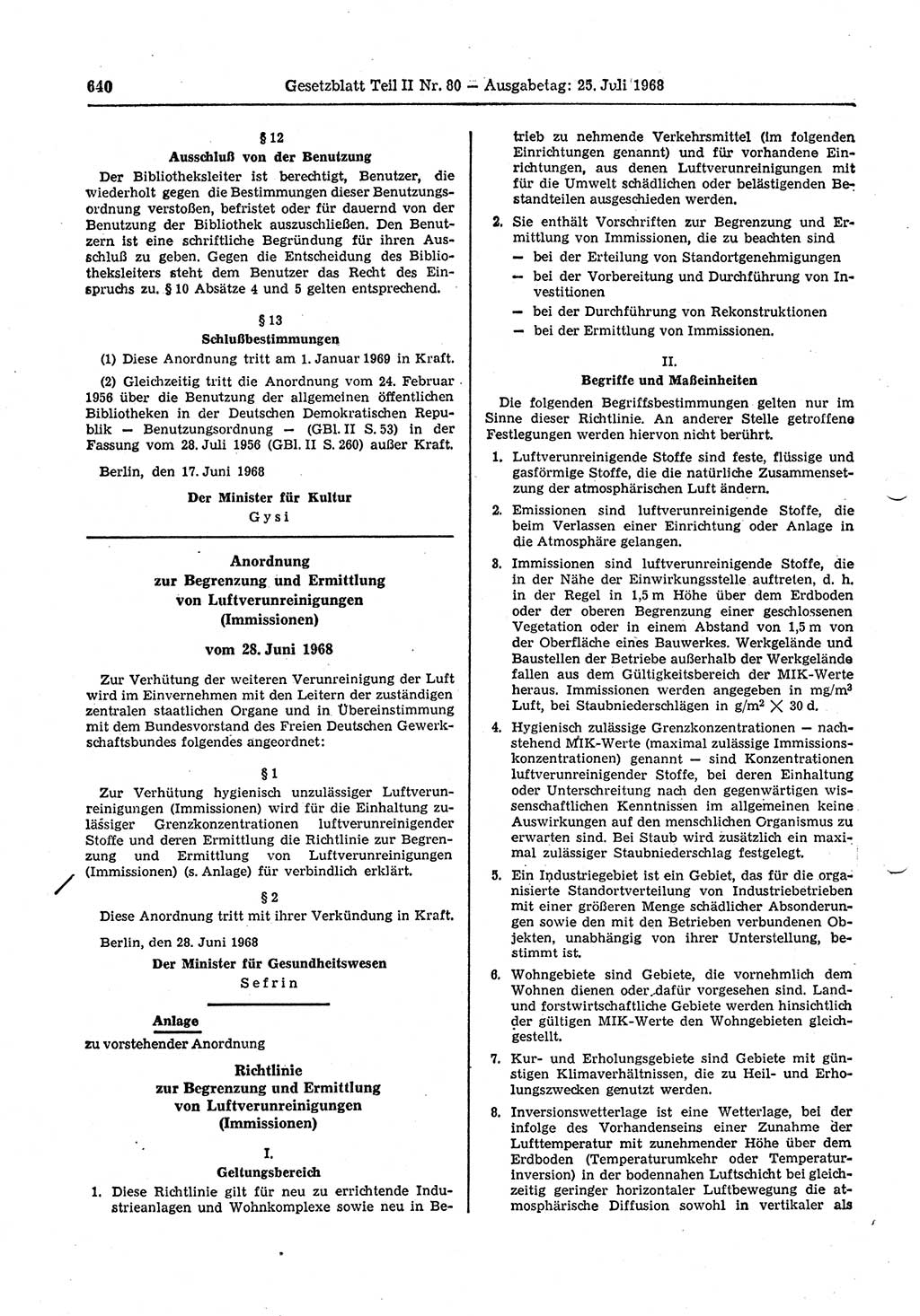 Gesetzblatt (GBl.) der Deutschen Demokratischen Republik (DDR) Teil ⅠⅠ 1968, Seite 640 (GBl. DDR ⅠⅠ 1968, S. 640)
