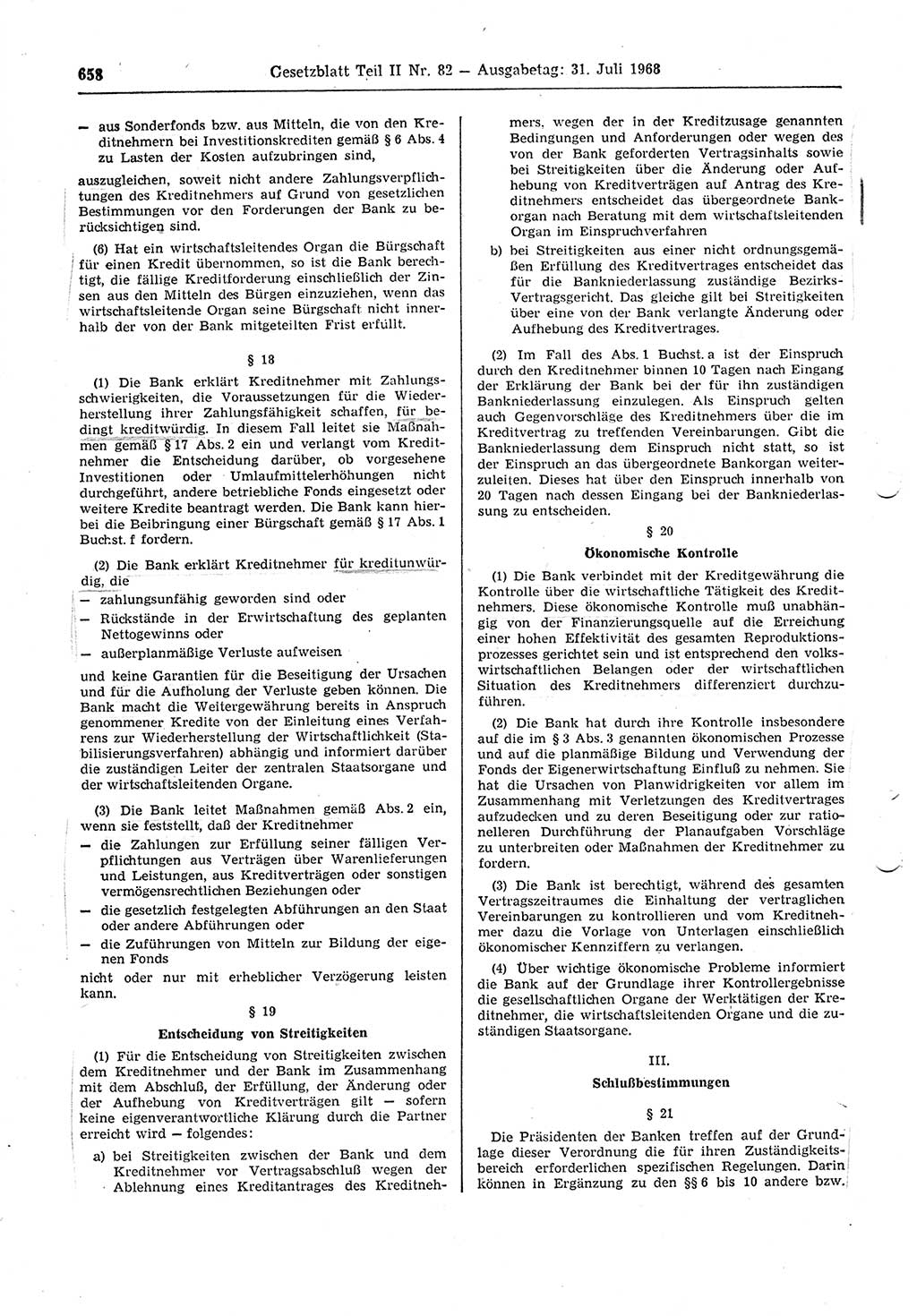 Gesetzblatt (GBl.) der Deutschen Demokratischen Republik (DDR) Teil ⅠⅠ 1968, Seite 658 (GBl. DDR ⅠⅠ 1968, S. 658)
