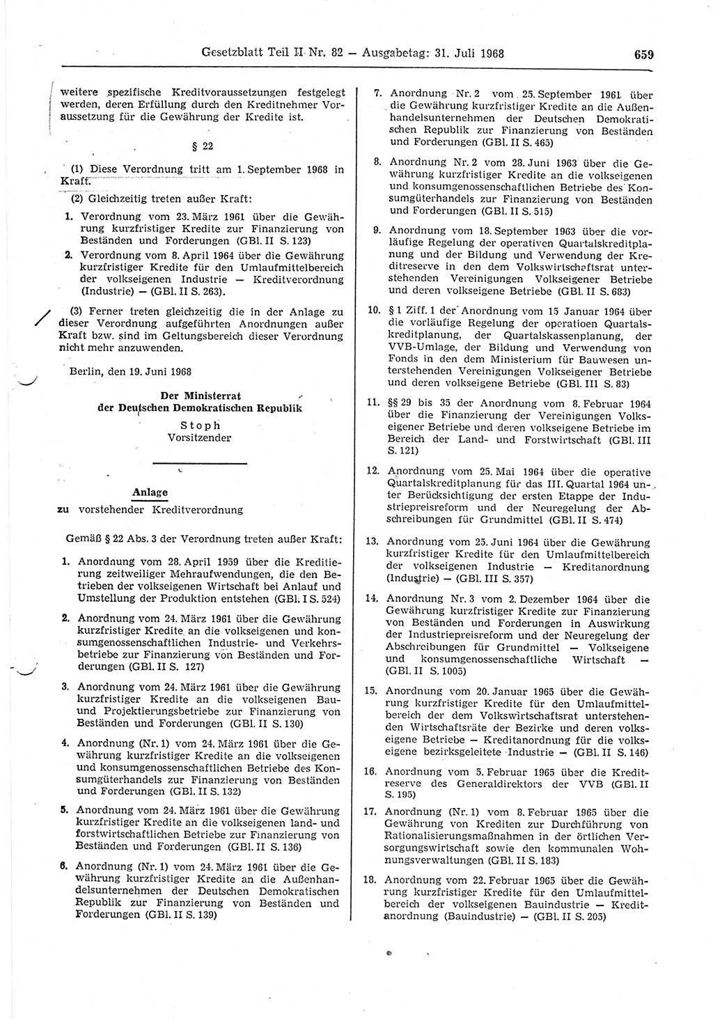 Gesetzblatt (GBl.) der Deutschen Demokratischen Republik (DDR) Teil ⅠⅠ 1968, Seite 659 (GBl. DDR ⅠⅠ 1968, S. 659)