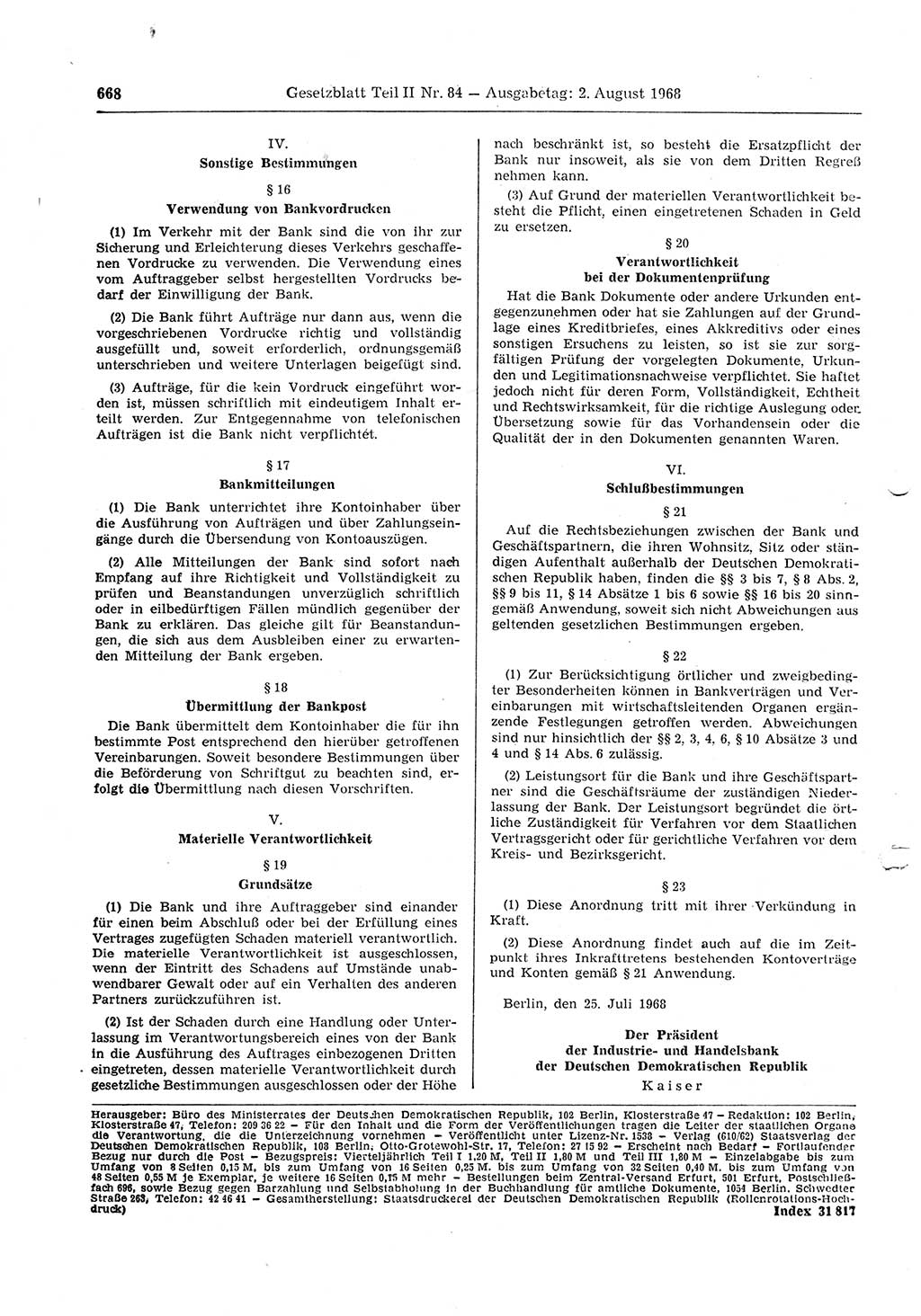 Gesetzblatt (GBl.) der Deutschen Demokratischen Republik (DDR) Teil ⅠⅠ 1968, Seite 668 (GBl. DDR ⅠⅠ 1968, S. 668)
