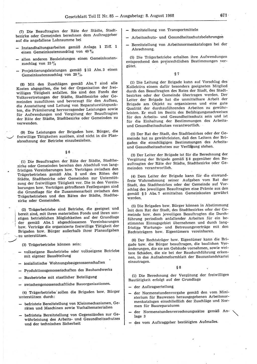 Gesetzblatt (GBl.) der Deutschen Demokratischen Republik (DDR) Teil ⅠⅠ 1968, Seite 671 (GBl. DDR ⅠⅠ 1968, S. 671)