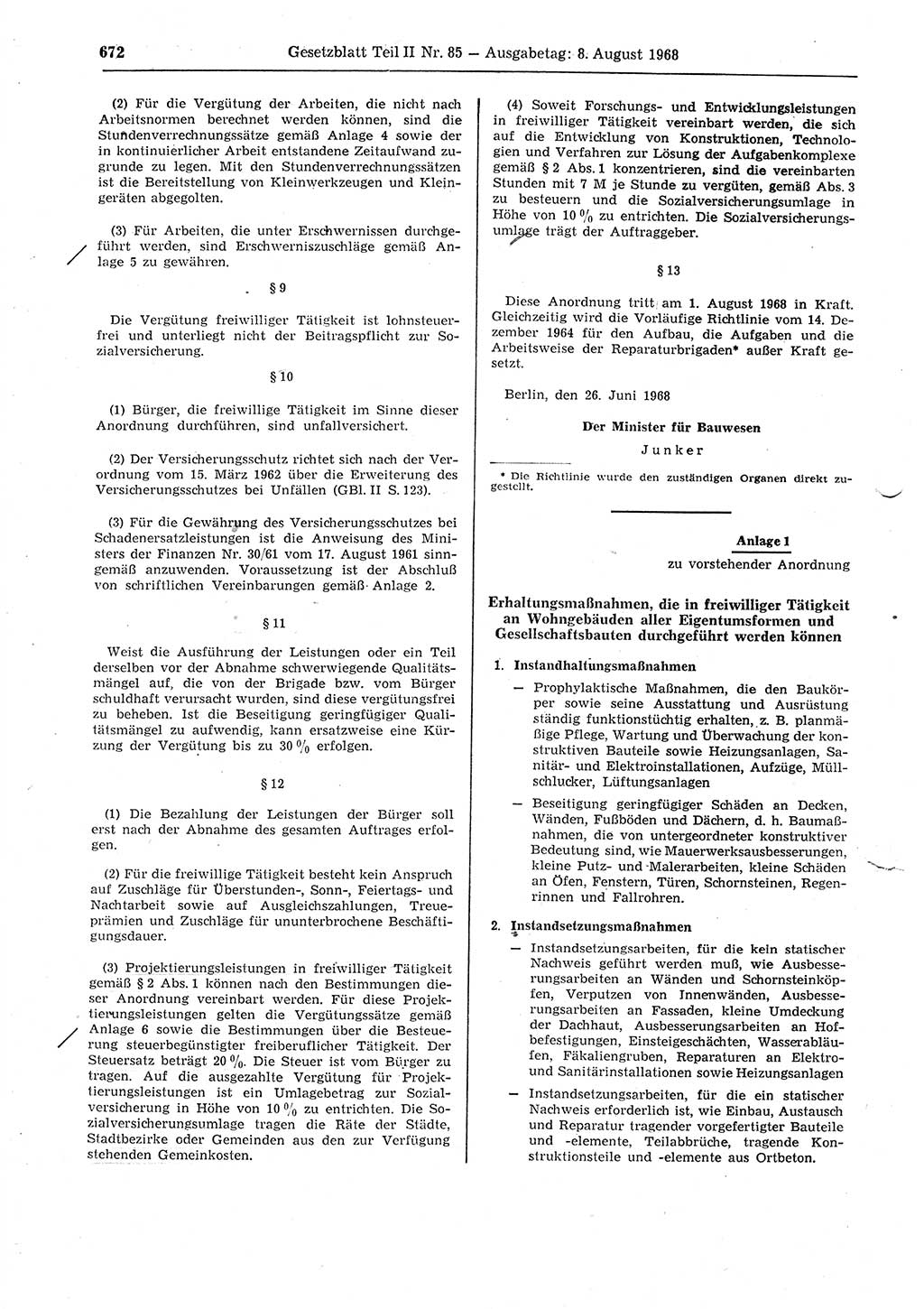 Gesetzblatt (GBl.) der Deutschen Demokratischen Republik (DDR) Teil ⅠⅠ 1968, Seite 672 (GBl. DDR ⅠⅠ 1968, S. 672)