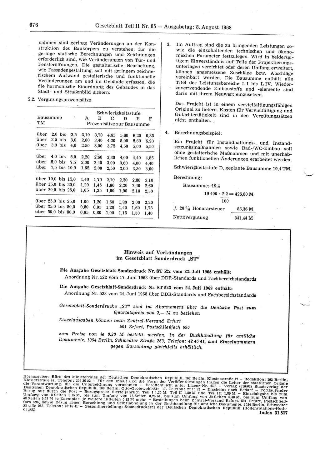 Gesetzblatt (GBl.) der Deutschen Demokratischen Republik (DDR) Teil ⅠⅠ 1968, Seite 676 (GBl. DDR ⅠⅠ 1968, S. 676)