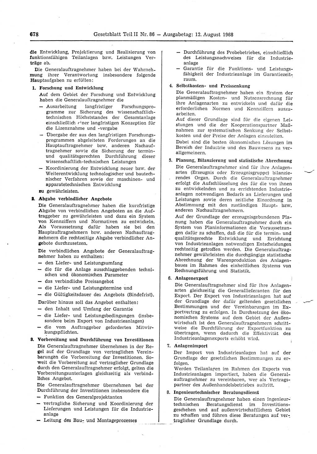 Gesetzblatt (GBl.) der Deutschen Demokratischen Republik (DDR) Teil ⅠⅠ 1968, Seite 678 (GBl. DDR ⅠⅠ 1968, S. 678)