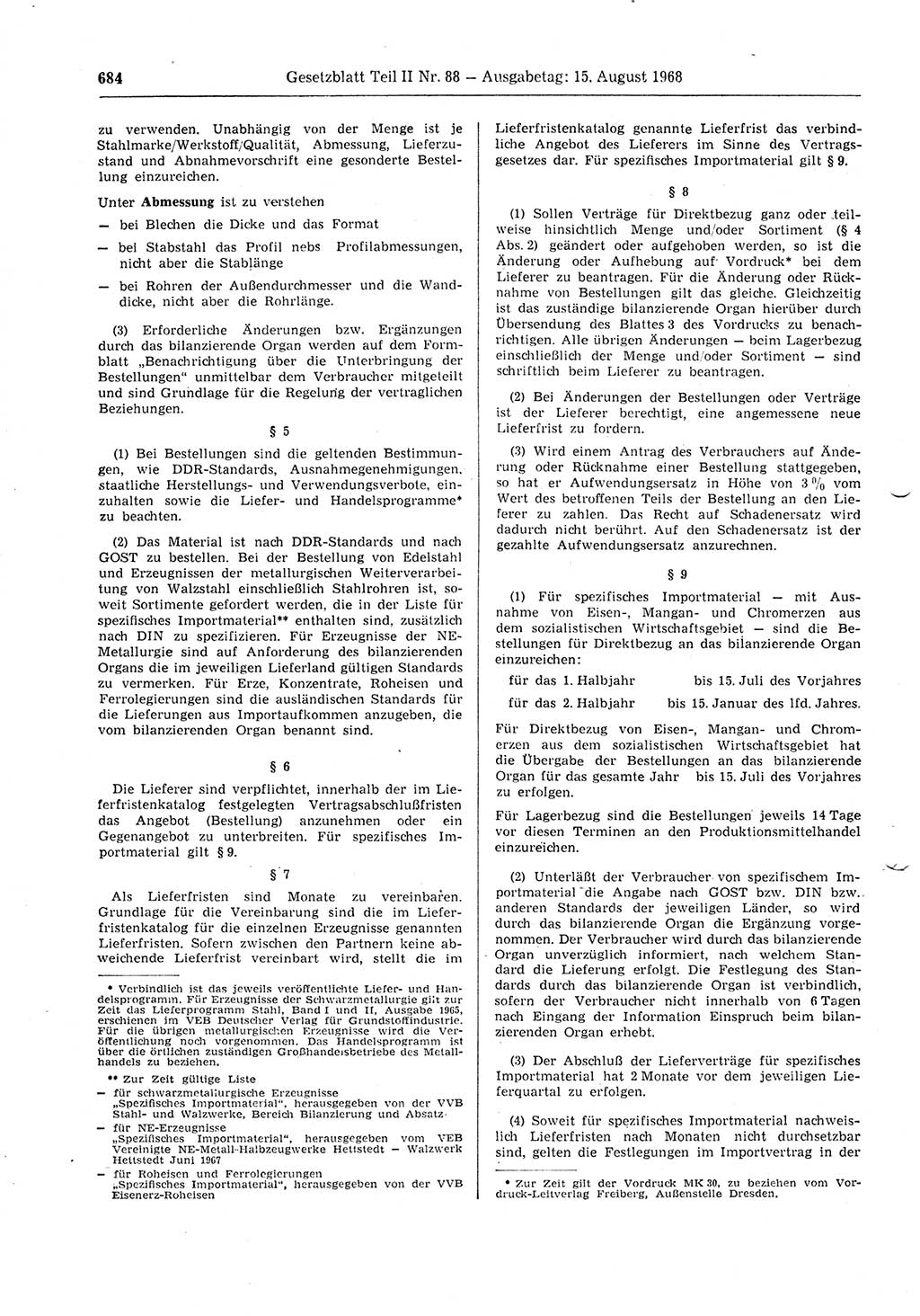Gesetzblatt (GBl.) der Deutschen Demokratischen Republik (DDR) Teil ⅠⅠ 1968, Seite 684 (GBl. DDR ⅠⅠ 1968, S. 684)