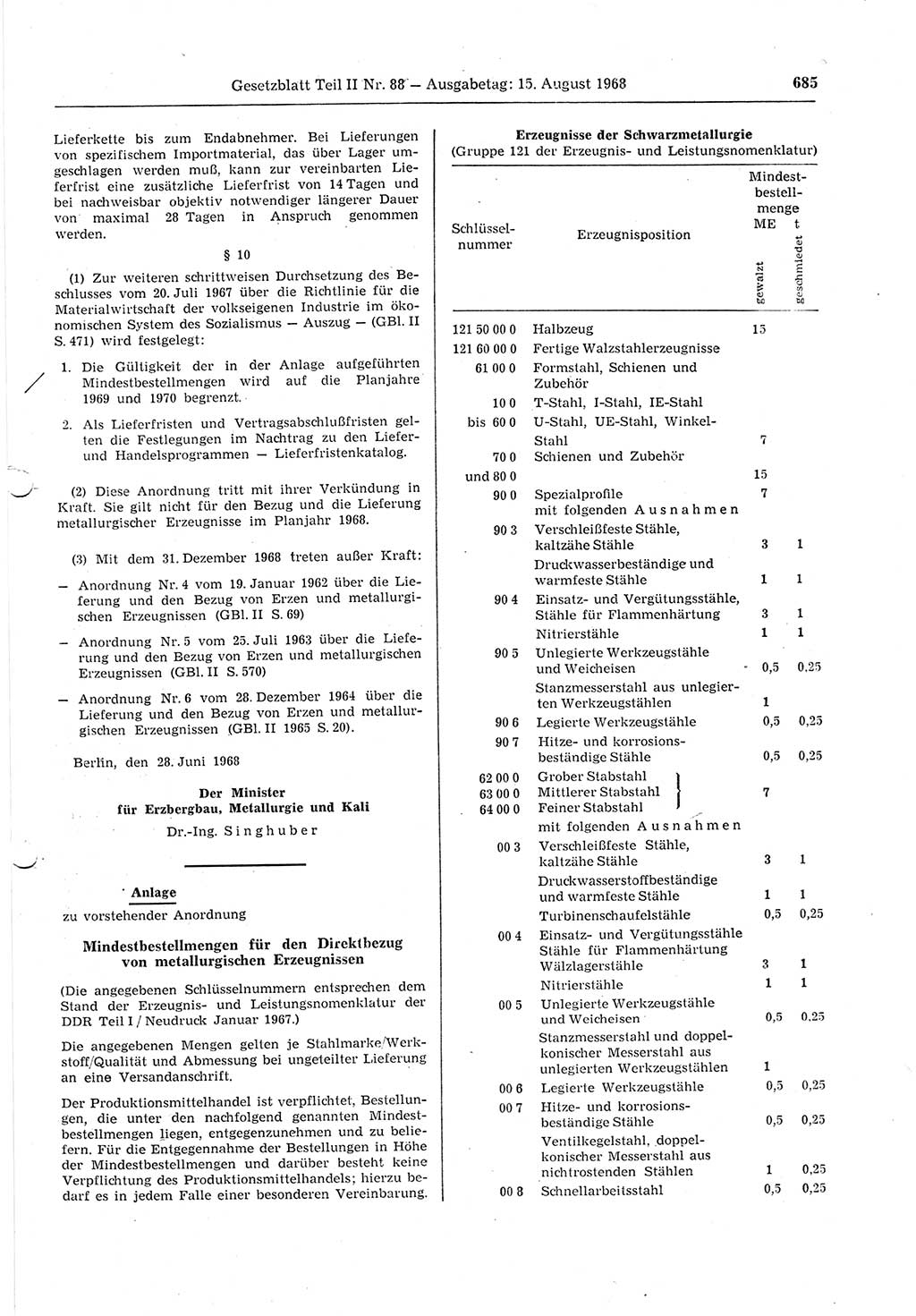Gesetzblatt (GBl.) der Deutschen Demokratischen Republik (DDR) Teil ⅠⅠ 1968, Seite 685 (GBl. DDR ⅠⅠ 1968, S. 685)