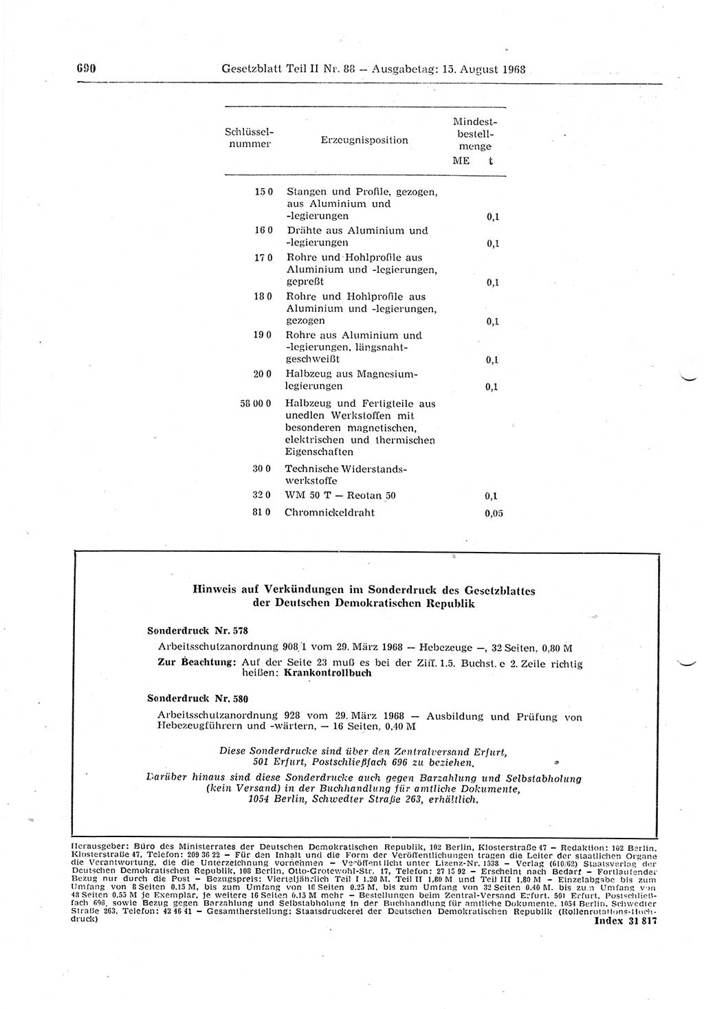 Gesetzblatt (GBl.) der Deutschen Demokratischen Republik (DDR) Teil ⅠⅠ 1968, Seite 690 (GBl. DDR ⅠⅠ 1968, S. 690)