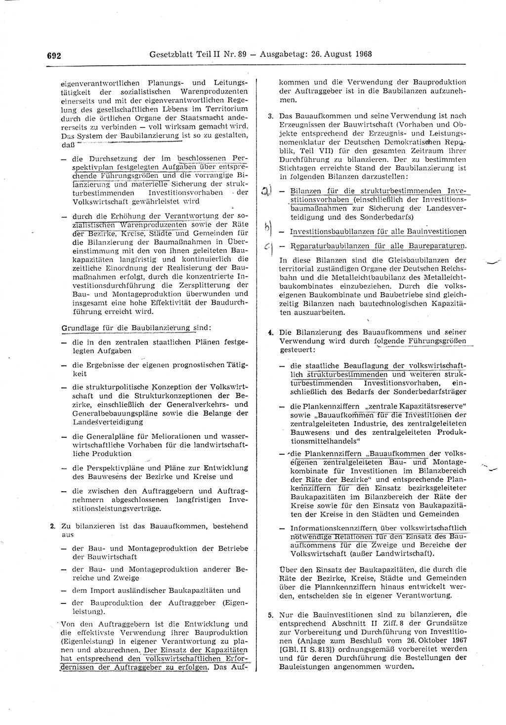 Gesetzblatt (GBl.) der Deutschen Demokratischen Republik (DDR) Teil ⅠⅠ 1968, Seite 692 (GBl. DDR ⅠⅠ 1968, S. 692)