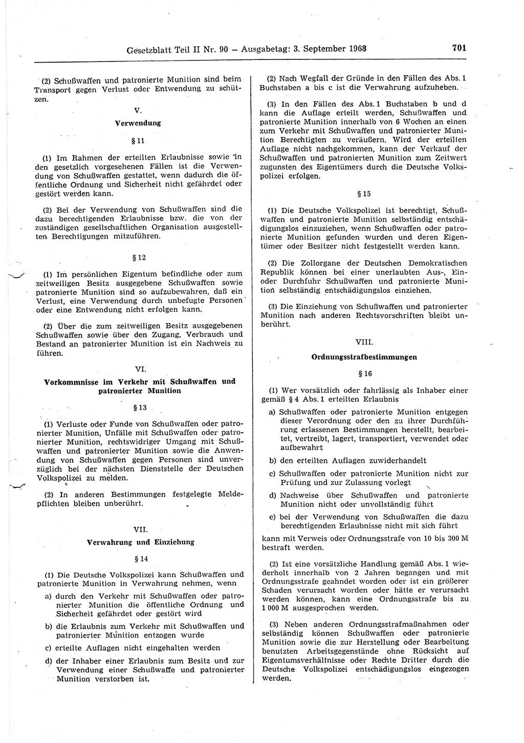 Gesetzblatt (GBl.) der Deutschen Demokratischen Republik (DDR) Teil ⅠⅠ 1968, Seite 701 (GBl. DDR ⅠⅠ 1968, S. 701)