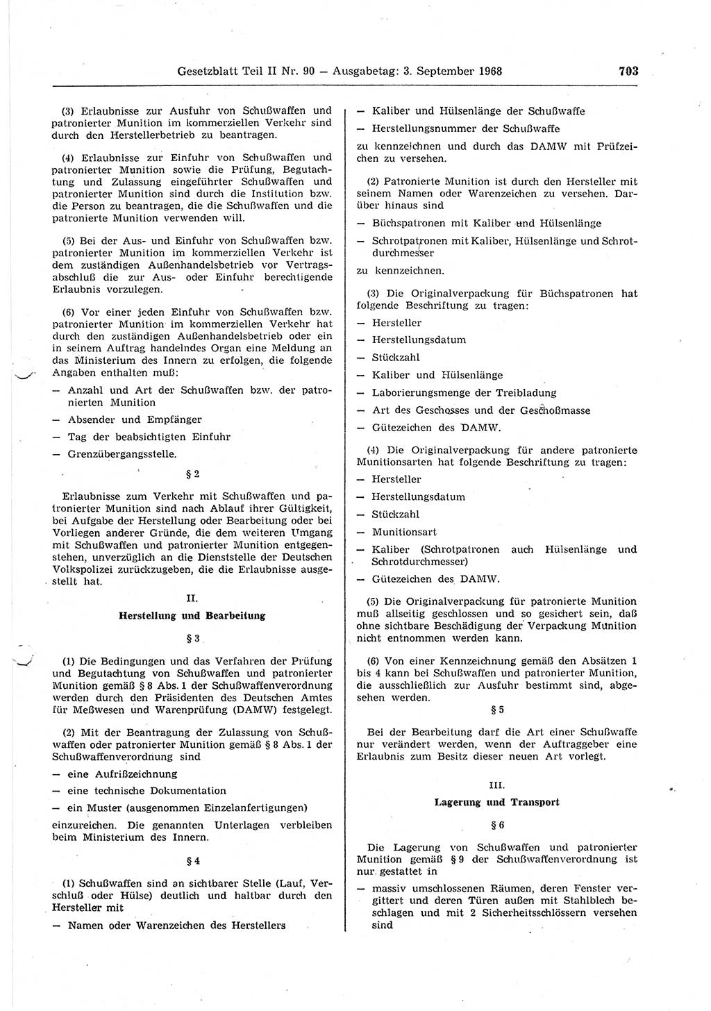 Gesetzblatt (GBl.) der Deutschen Demokratischen Republik (DDR) Teil ⅠⅠ 1968, Seite 703 (GBl. DDR ⅠⅠ 1968, S. 703)