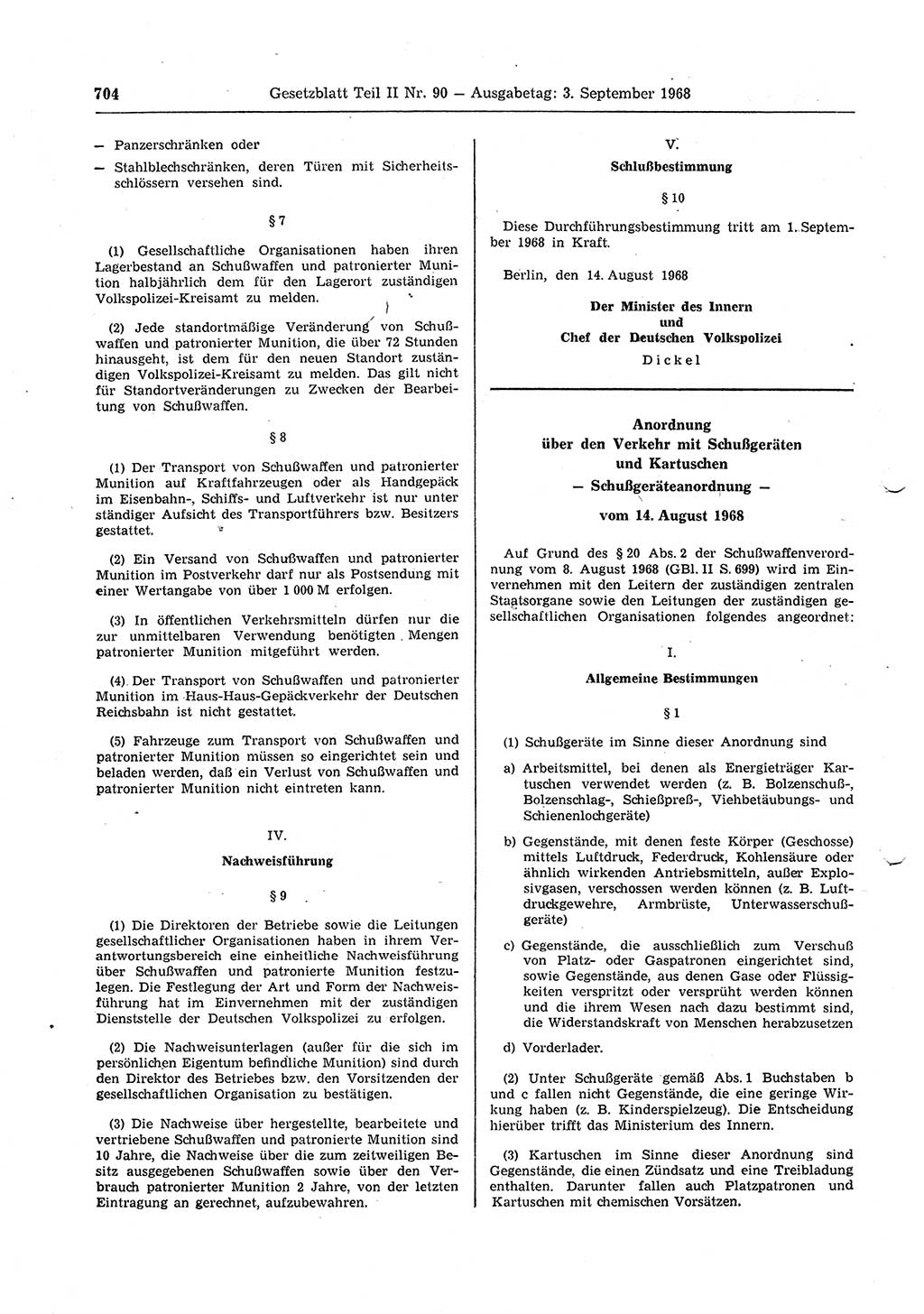 Gesetzblatt (GBl.) der Deutschen Demokratischen Republik (DDR) Teil ⅠⅠ 1968, Seite 704 (GBl. DDR ⅠⅠ 1968, S. 704)