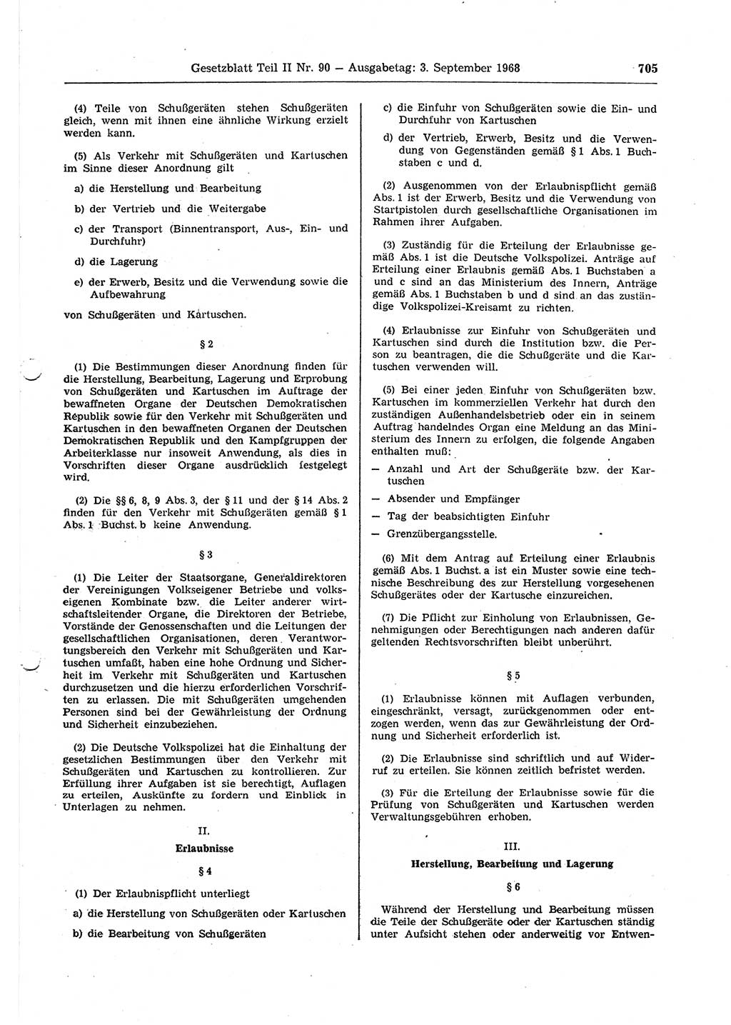 Gesetzblatt (GBl.) der Deutschen Demokratischen Republik (DDR) Teil ⅠⅠ 1968, Seite 705 (GBl. DDR ⅠⅠ 1968, S. 705)