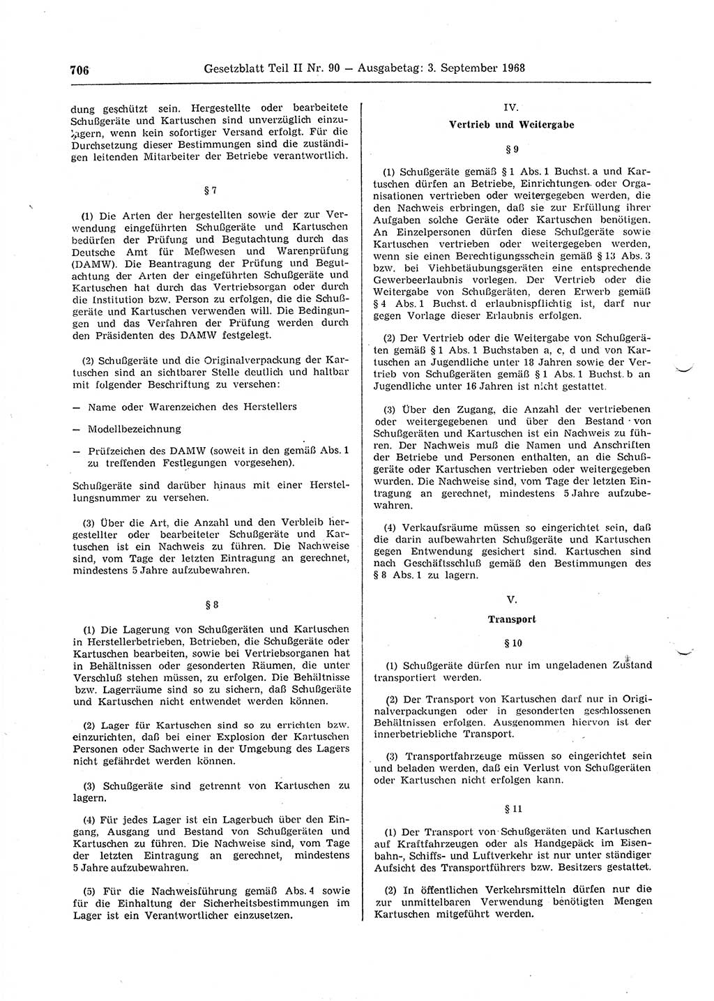 Gesetzblatt (GBl.) der Deutschen Demokratischen Republik (DDR) Teil ⅠⅠ 1968, Seite 706 (GBl. DDR ⅠⅠ 1968, S. 706)