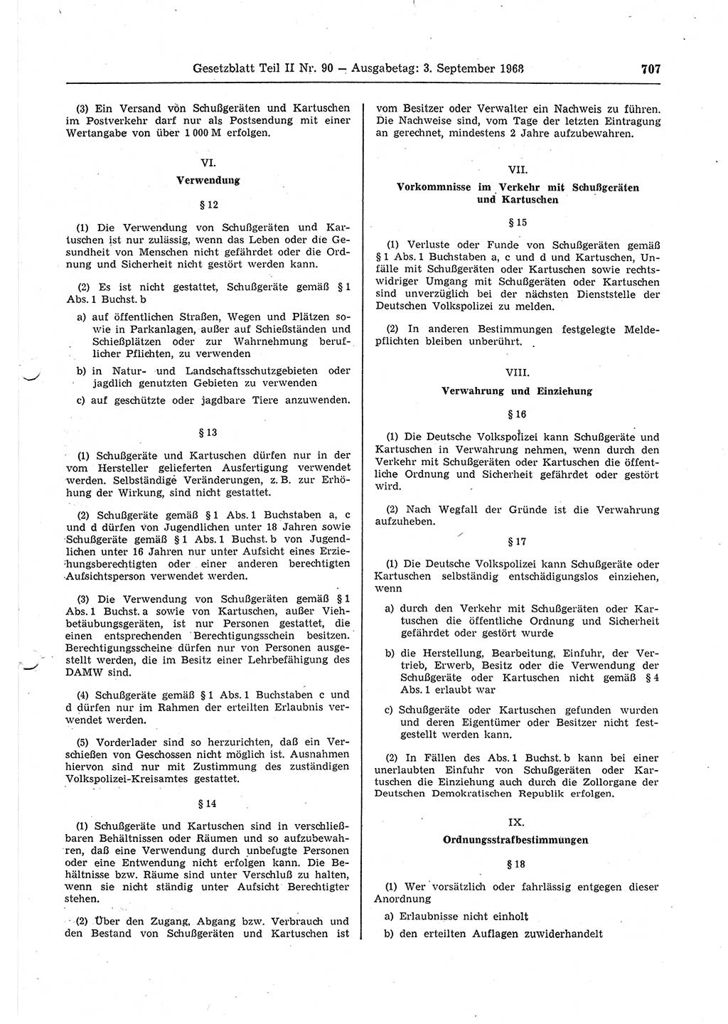 Gesetzblatt (GBl.) der Deutschen Demokratischen Republik (DDR) Teil ⅠⅠ 1968, Seite 707 (GBl. DDR ⅠⅠ 1968, S. 707)