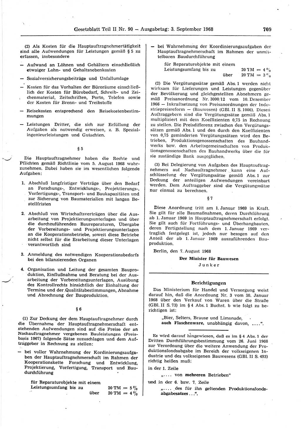 Gesetzblatt (GBl.) der Deutschen Demokratischen Republik (DDR) Teil ⅠⅠ 1968, Seite 709 (GBl. DDR ⅠⅠ 1968, S. 709)