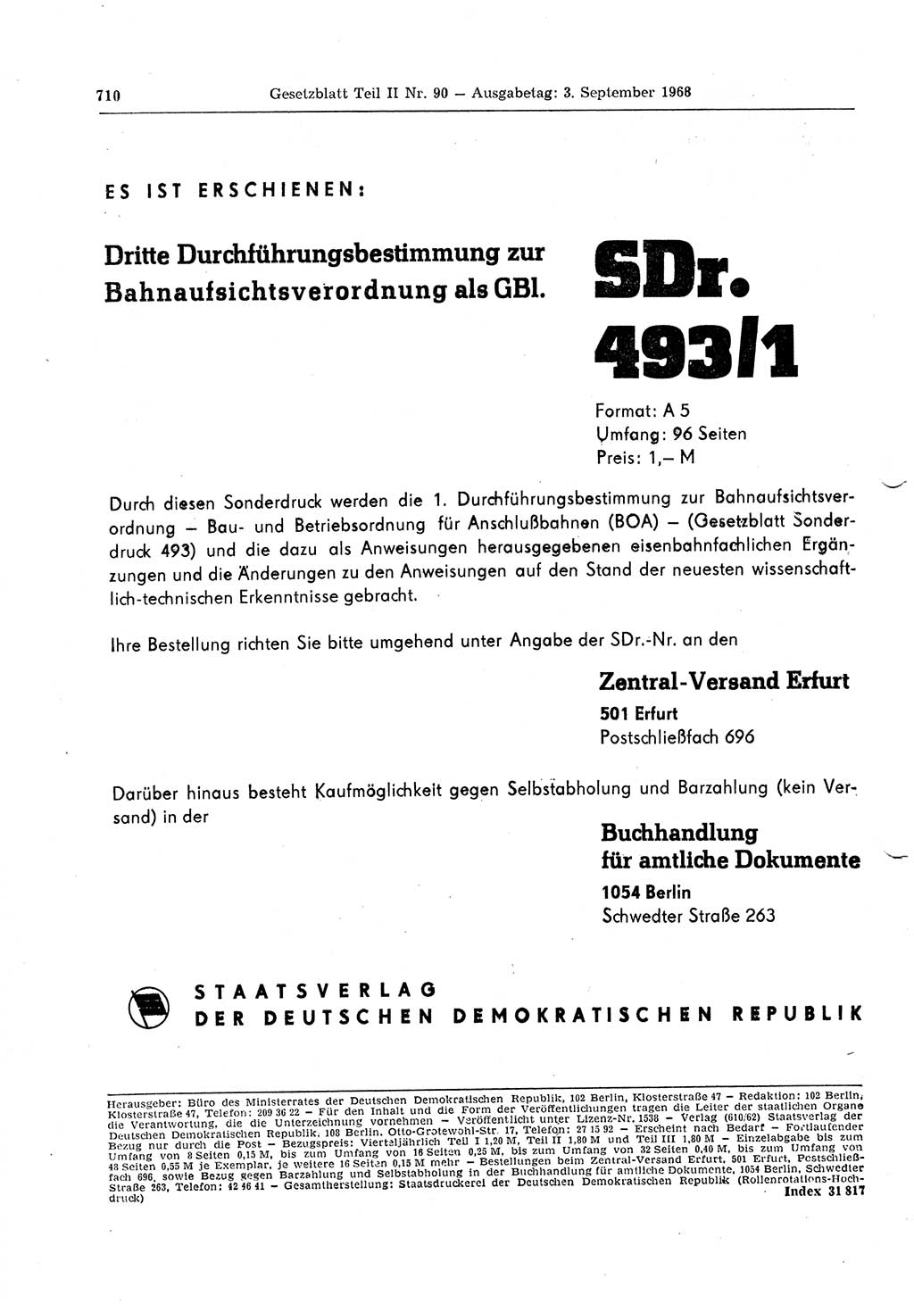 Gesetzblatt (GBl.) der Deutschen Demokratischen Republik (DDR) Teil ⅠⅠ 1968, Seite 710 (GBl. DDR ⅠⅠ 1968, S. 710)