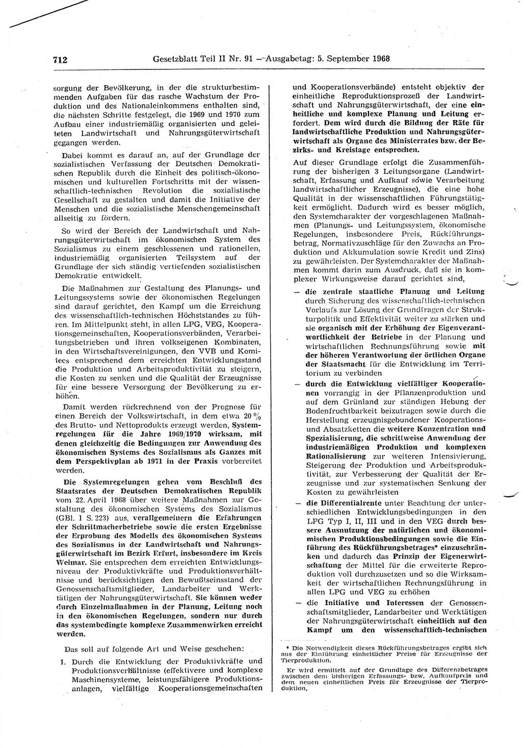 Gesetzblatt (GBl.) der Deutschen Demokratischen Republik (DDR) Teil ⅠⅠ 1968, Seite 712 (GBl. DDR ⅠⅠ 1968, S. 712)