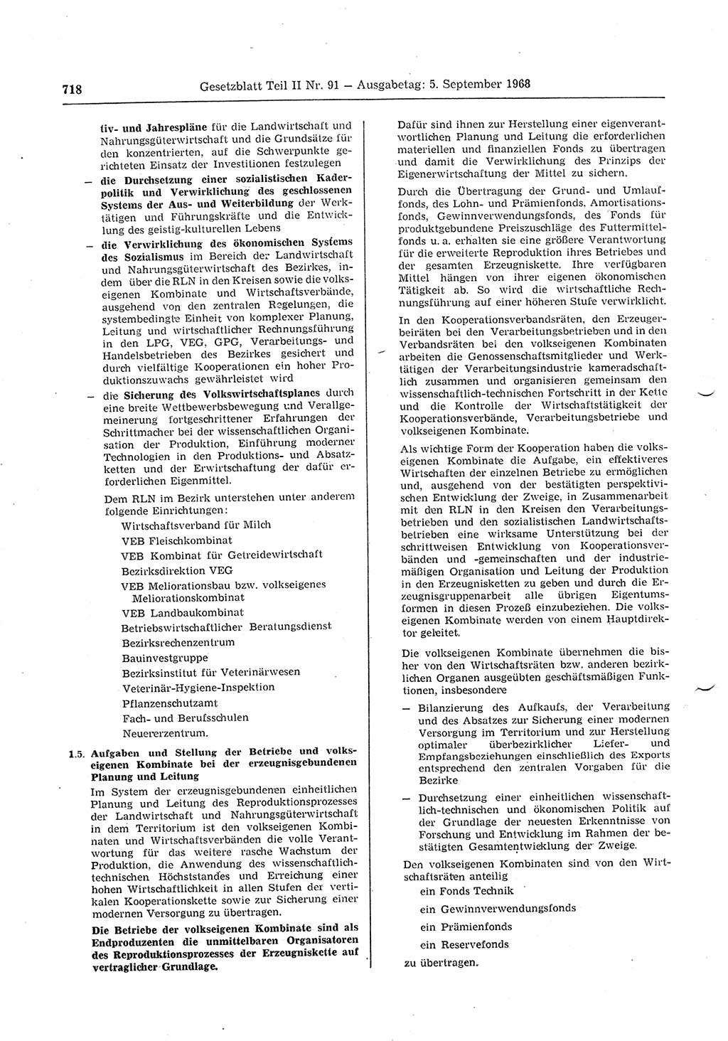 Gesetzblatt (GBl.) der Deutschen Demokratischen Republik (DDR) Teil ⅠⅠ 1968, Seite 718 (GBl. DDR ⅠⅠ 1968, S. 718)