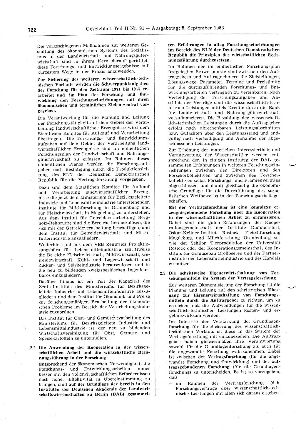 Gesetzblatt (GBl.) der Deutschen Demokratischen Republik (DDR) Teil ⅠⅠ 1968, Seite 722 (GBl. DDR ⅠⅠ 1968, S. 722)