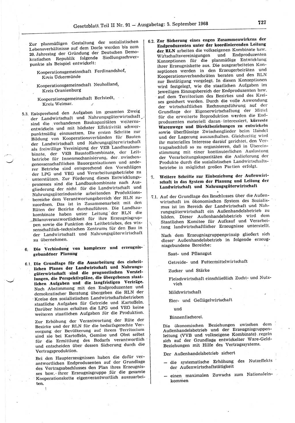 Gesetzblatt (GBl.) der Deutschen Demokratischen Republik (DDR) Teil ⅠⅠ 1968, Seite 727 (GBl. DDR ⅠⅠ 1968, S. 727)