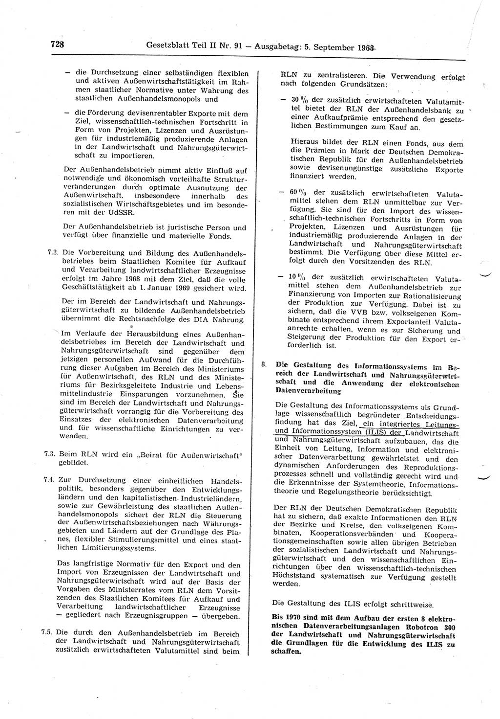 Gesetzblatt (GBl.) der Deutschen Demokratischen Republik (DDR) Teil ⅠⅠ 1968, Seite 728 (GBl. DDR ⅠⅠ 1968, S. 728)