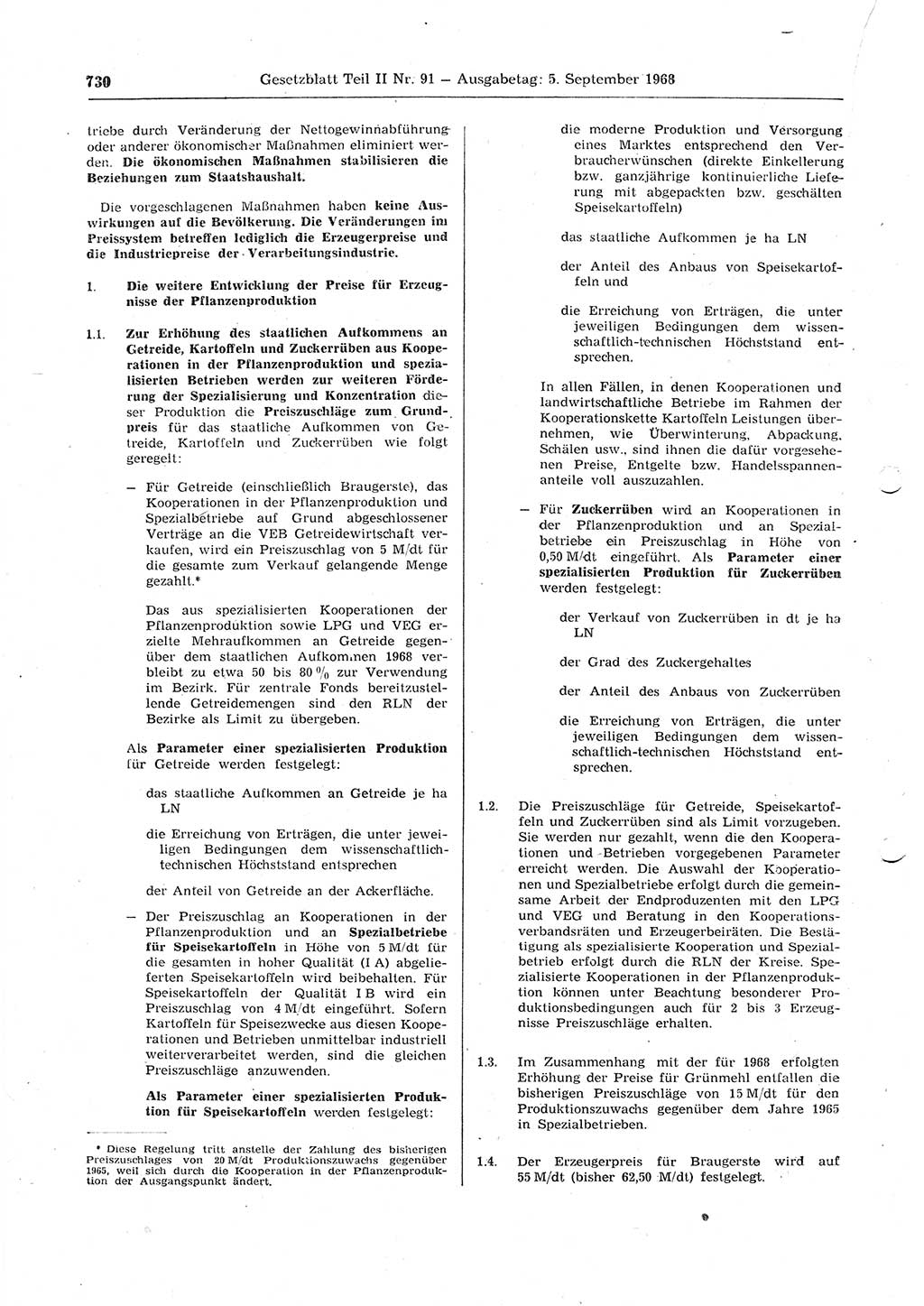 Gesetzblatt (GBl.) der Deutschen Demokratischen Republik (DDR) Teil ⅠⅠ 1968, Seite 730 (GBl. DDR ⅠⅠ 1968, S. 730)