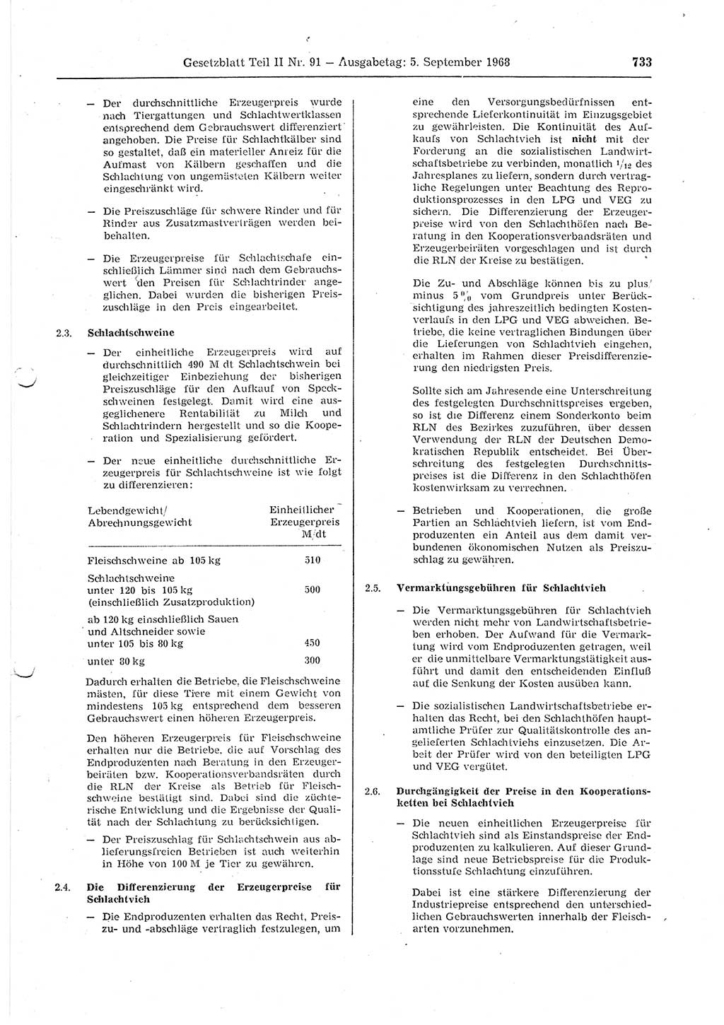 Gesetzblatt (GBl.) der Deutschen Demokratischen Republik (DDR) Teil ⅠⅠ 1968, Seite 733 (GBl. DDR ⅠⅠ 1968, S. 733)