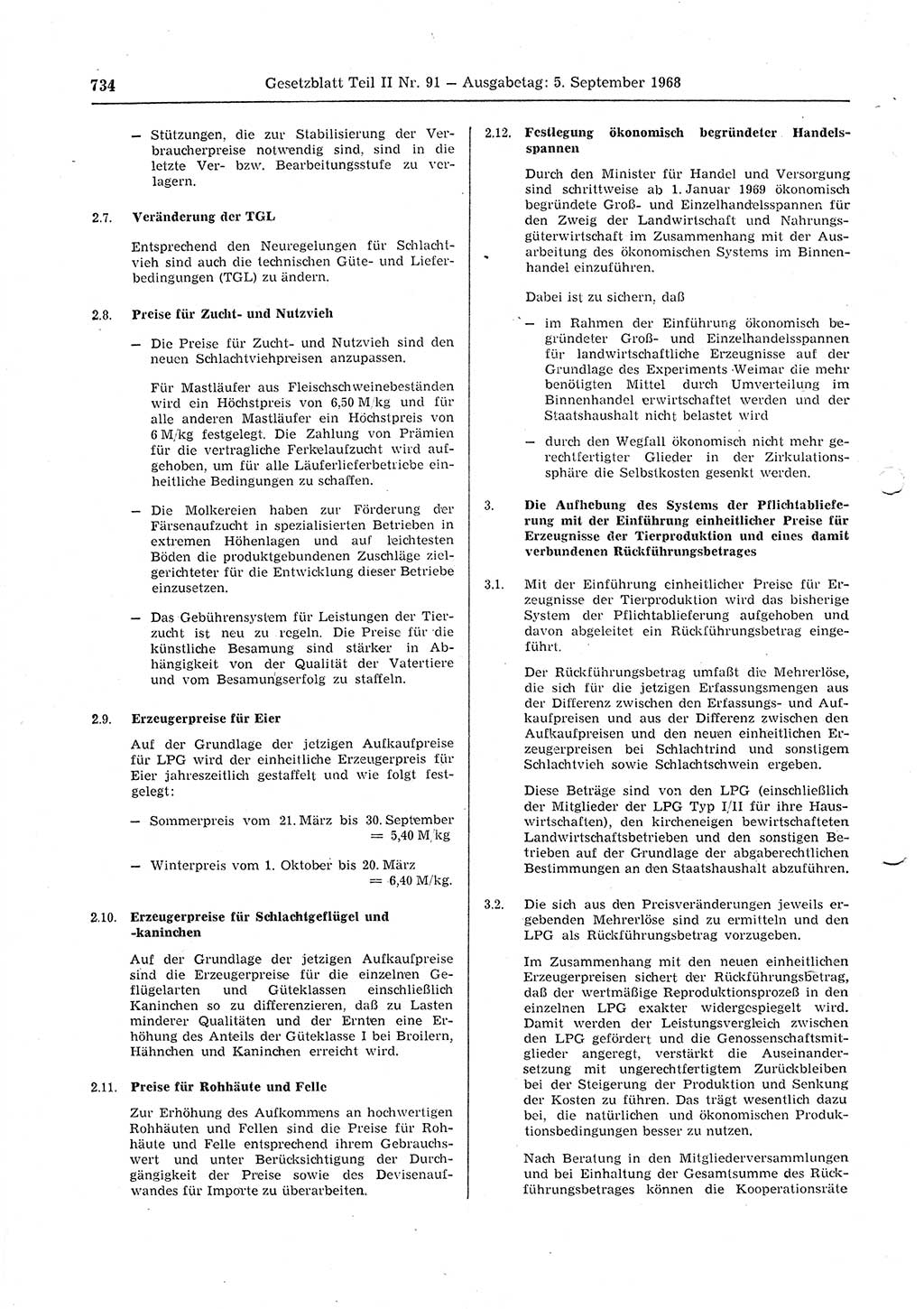 Gesetzblatt (GBl.) der Deutschen Demokratischen Republik (DDR) Teil ⅠⅠ 1968, Seite 734 (GBl. DDR ⅠⅠ 1968, S. 734)