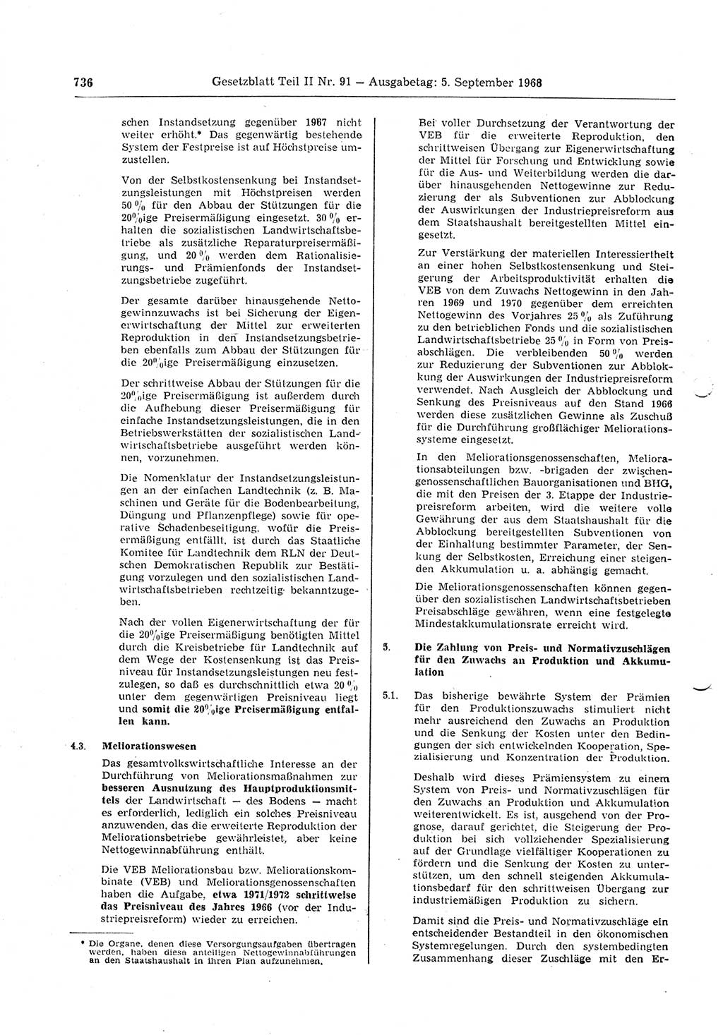 Gesetzblatt (GBl.) der Deutschen Demokratischen Republik (DDR) Teil ⅠⅠ 1968, Seite 736 (GBl. DDR ⅠⅠ 1968, S. 736)