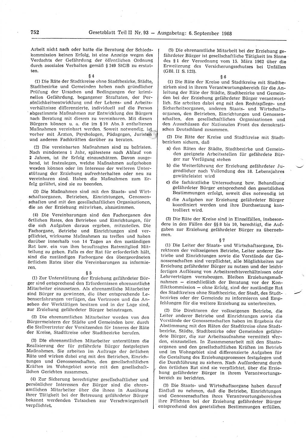 Gesetzblatt (GBl.) der Deutschen Demokratischen Republik (DDR) Teil ⅠⅠ 1968, Seite 752 (GBl. DDR ⅠⅠ 1968, S. 752)