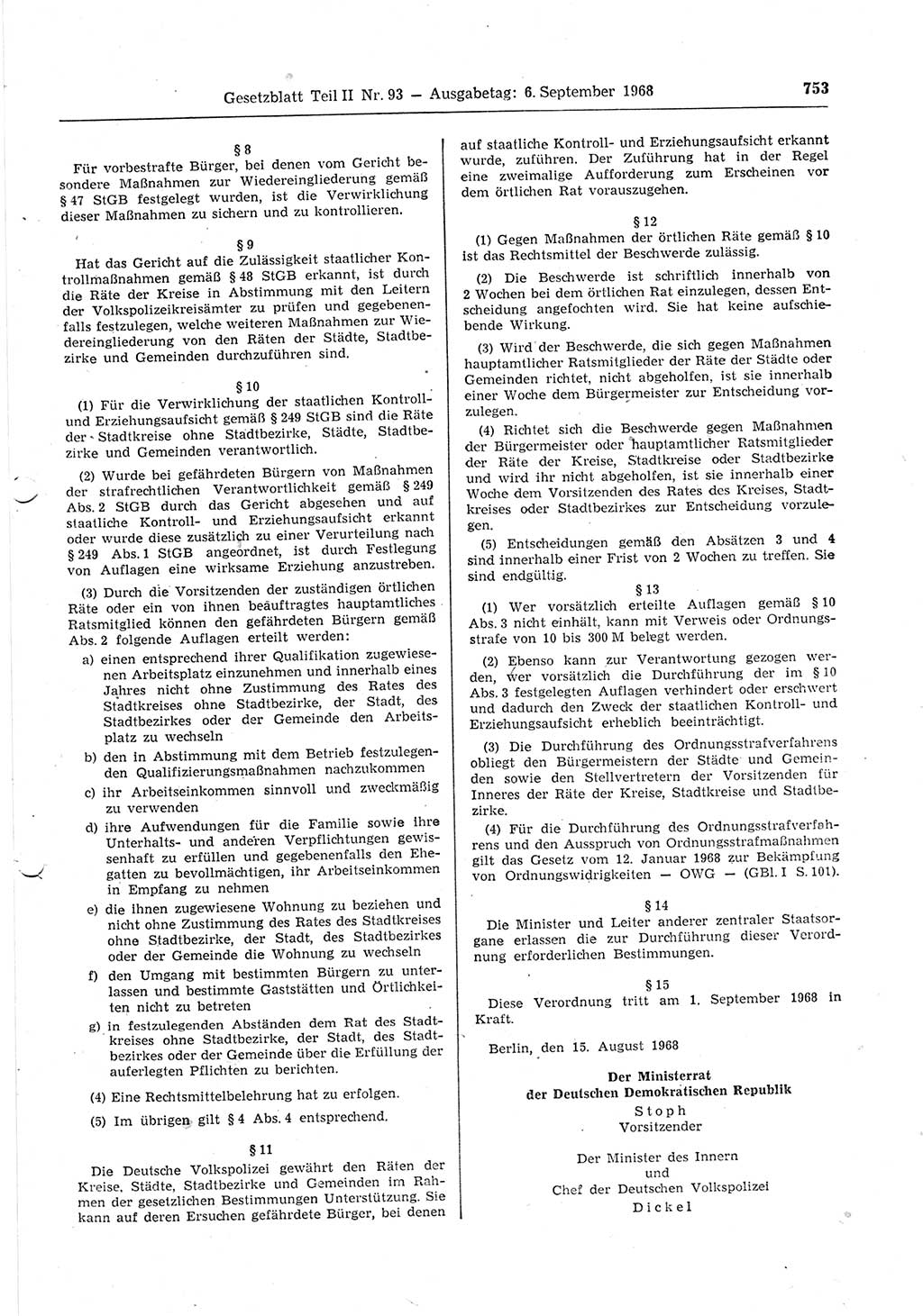 Gesetzblatt (GBl.) der Deutschen Demokratischen Republik (DDR) Teil ⅠⅠ 1968, Seite 753 (GBl. DDR ⅠⅠ 1968, S. 753)