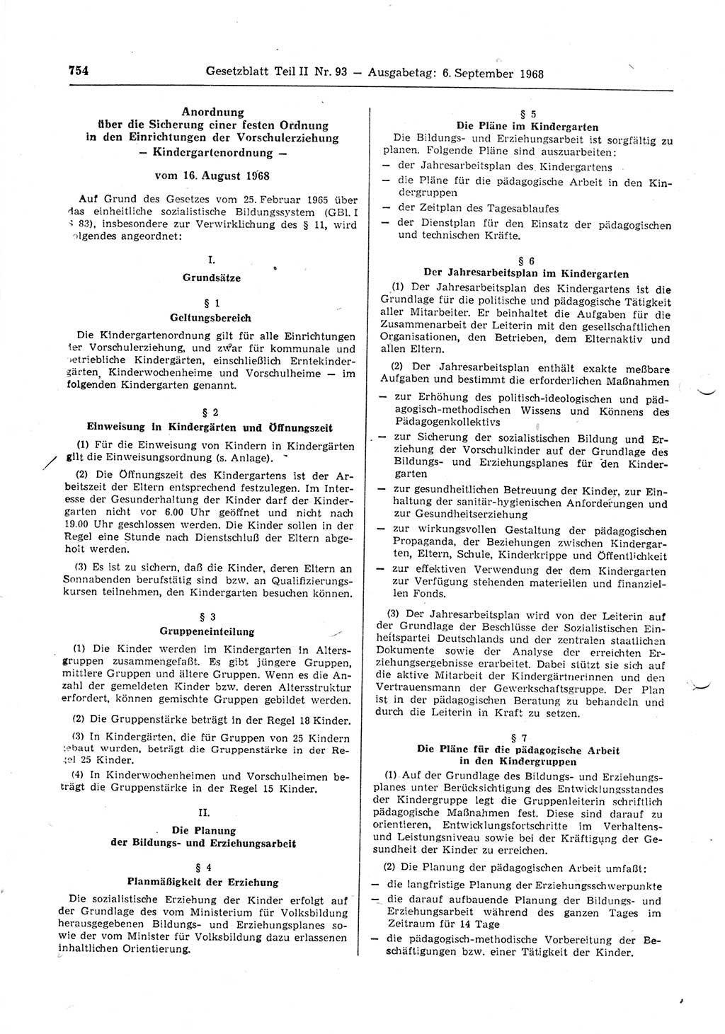 Gesetzblatt (GBl.) der Deutschen Demokratischen Republik (DDR) Teil ⅠⅠ 1968, Seite 754 (GBl. DDR ⅠⅠ 1968, S. 754)